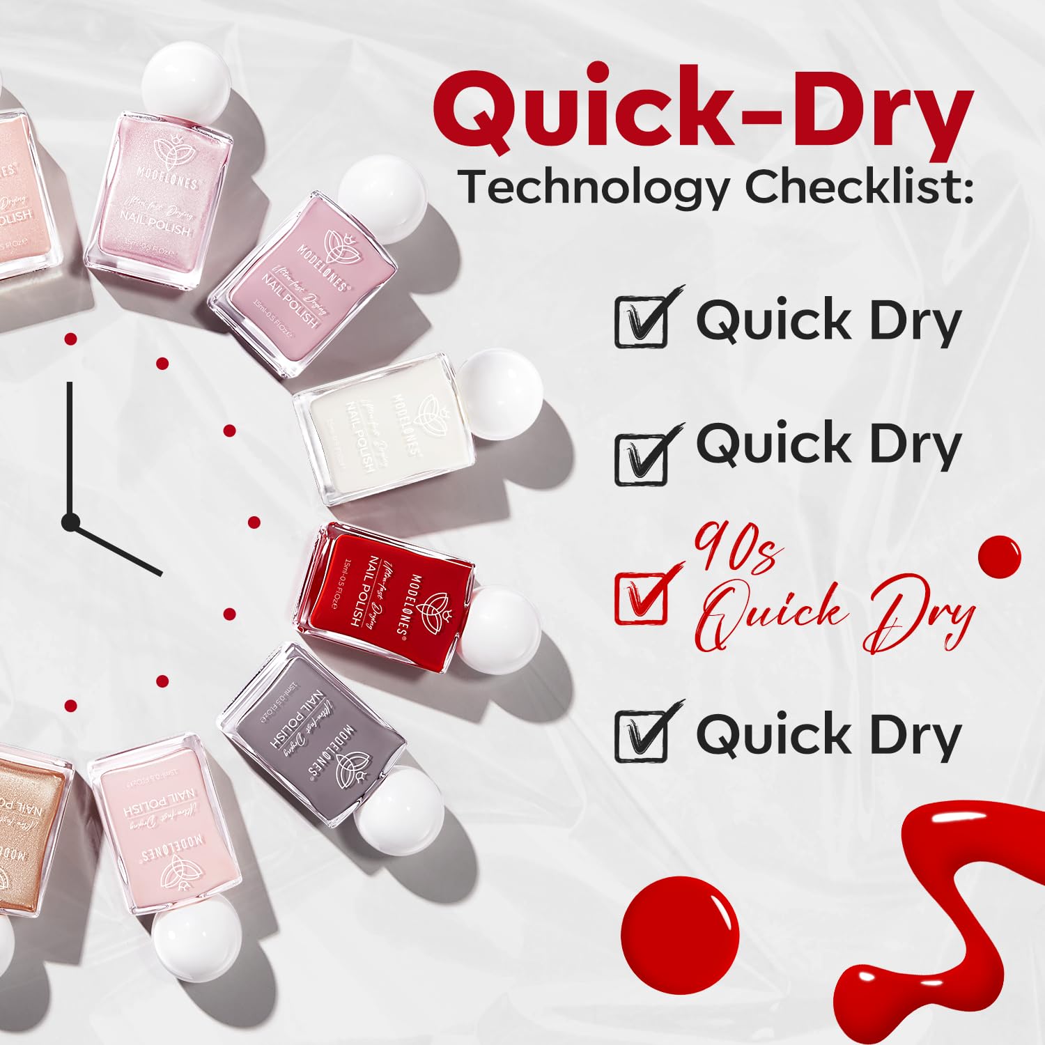modelones Red Nail Polish, 15 ml Classic Vibrant Red Quick Dry Nail Lacquer Strengthener Long Last Shine Fingernail Toe Nail Art DIY Home Travel Manicure Gift for Women Girls 0.5 Fl Oz - Image 7