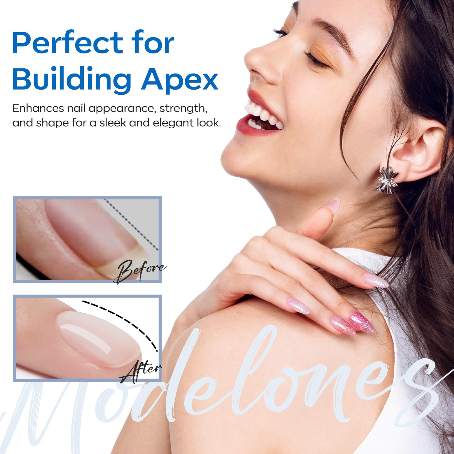 Modelones Rubber Builder Gel Base Coat for Nails, Clear Rubber Base Gel Nail Polish for Strengthen/Apex Building/Enhance/Reinforced Long Lasting Protect Soak Off U V LED For Thin Weak Nails - Image 3