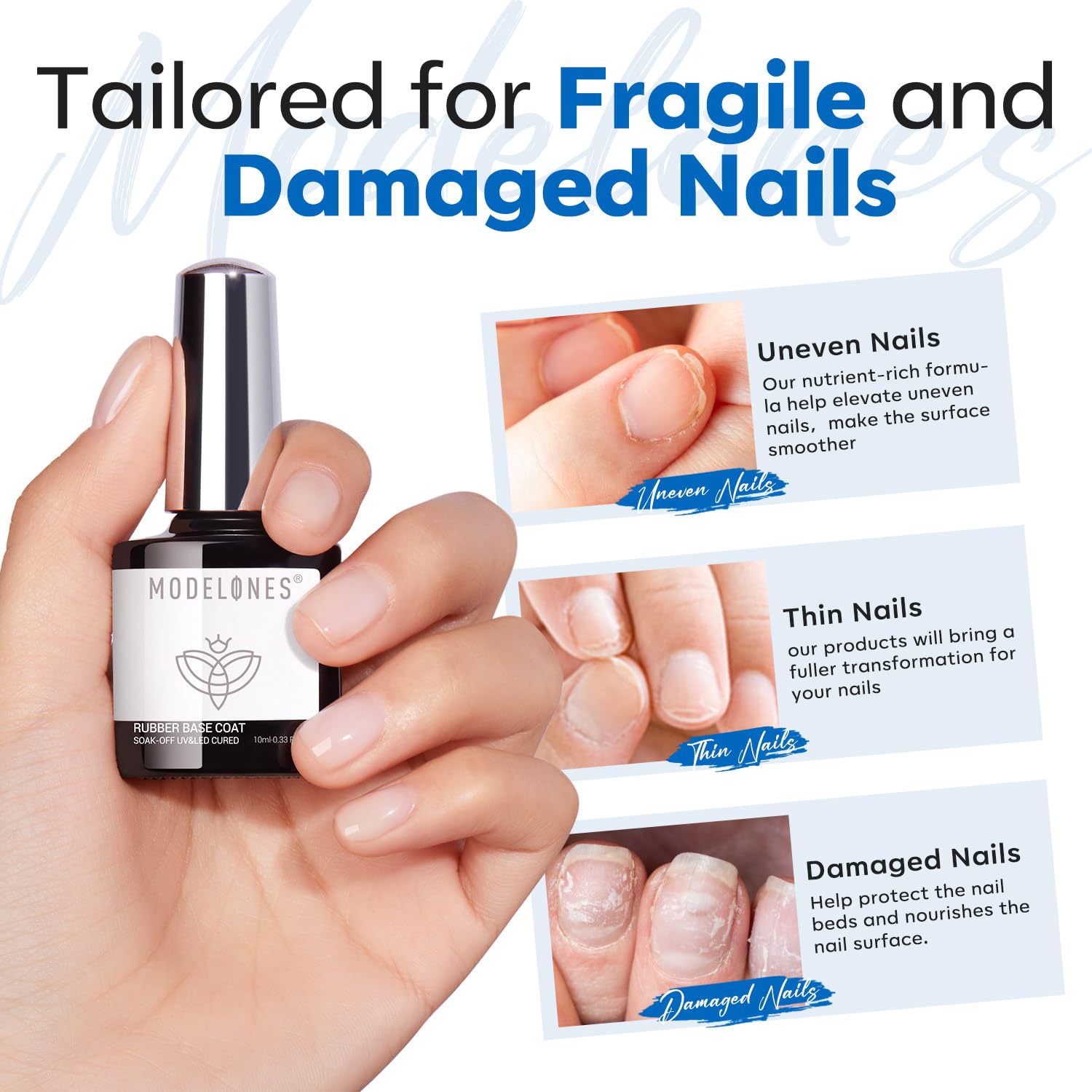 Modelones Rubber Builder Gel Base Coat for Nails, Clear Rubber Base Gel Nail Polish for Strengthen/Apex Building/Enhance/Reinforced Long Lasting Protect Soak Off U V LED For Thin Weak Nails - Image 2
