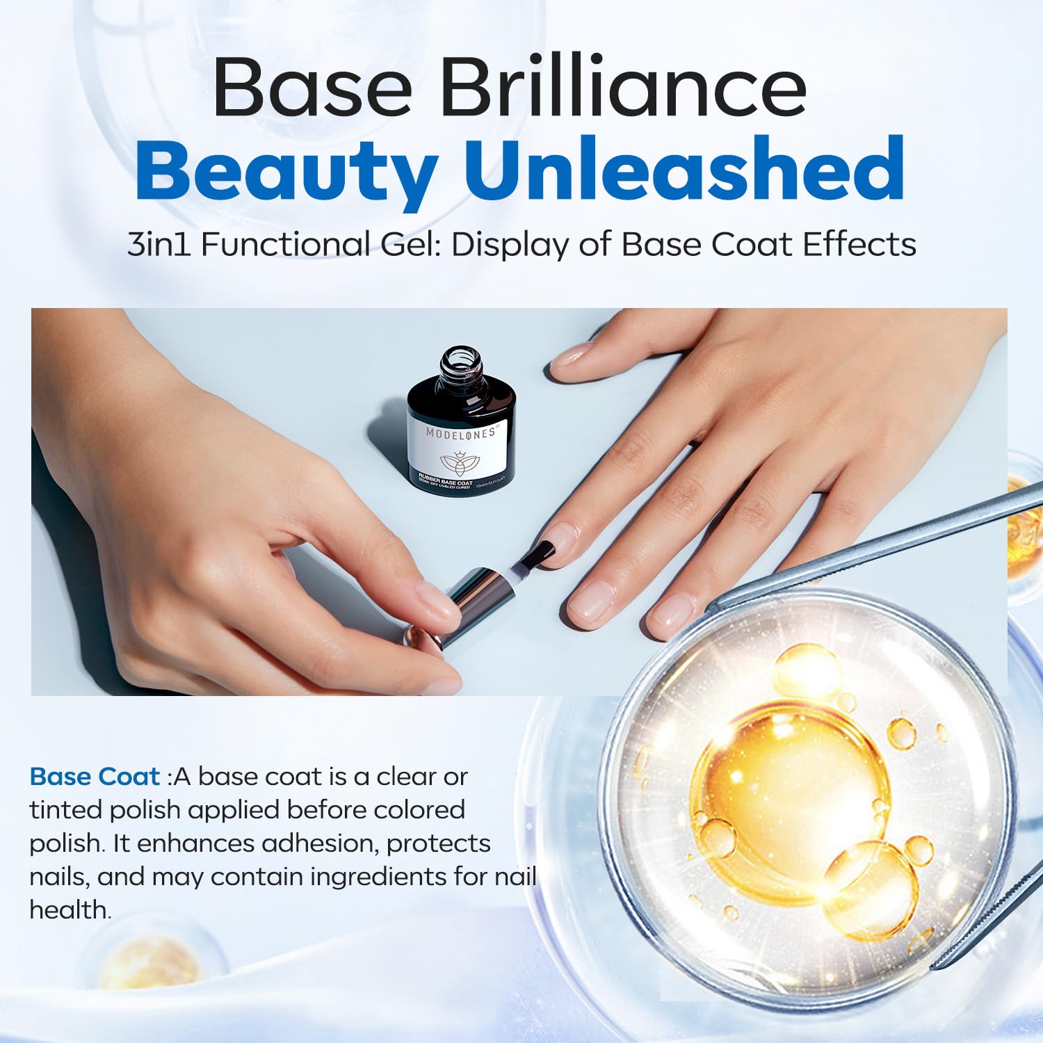 Modelones Rubber Builder Gel Base Coat for Nails, Clear Rubber Base Gel Nail Polish for Strengthen/Apex Building/Enhance/Reinforced Long Lasting Protect Soak Off U V LED For Thin Weak Nails - Image 6