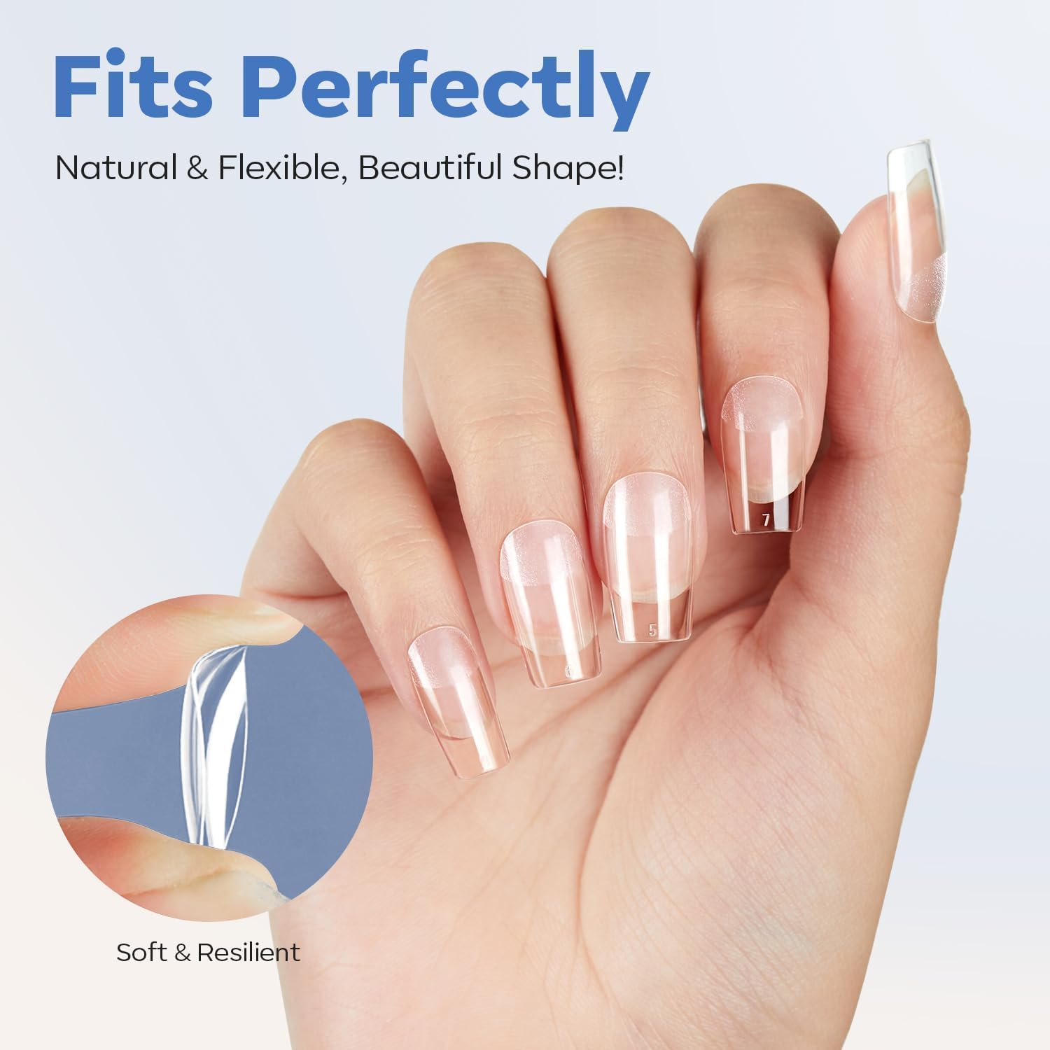 modelones Short Square Nail Tips, Pre-shaped Soft Gel Tips Fake Nails False Acrylic Clear Full Cover Press on Extension Gel Kit Manicure DIY at Home 216PCS 12Sizes - Image 4