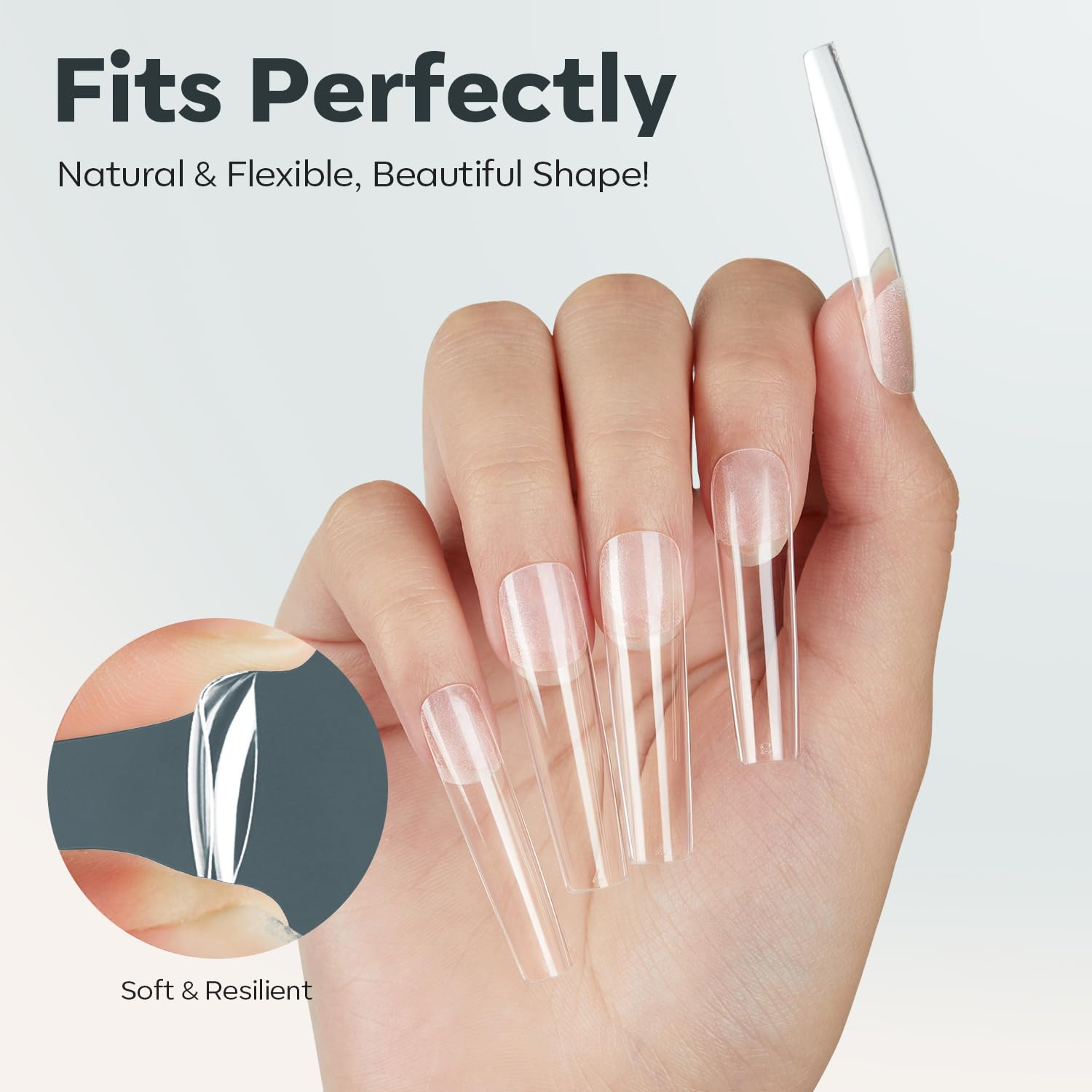 modelones XXL Long Square Nail Tips, Pre-shaped Soft Gel Tips Fake Nails False Acrylic Clear Full Cover Press on Extension Kit Gel Manicure DIY at Home 216PCS 12Sizes - Image 4