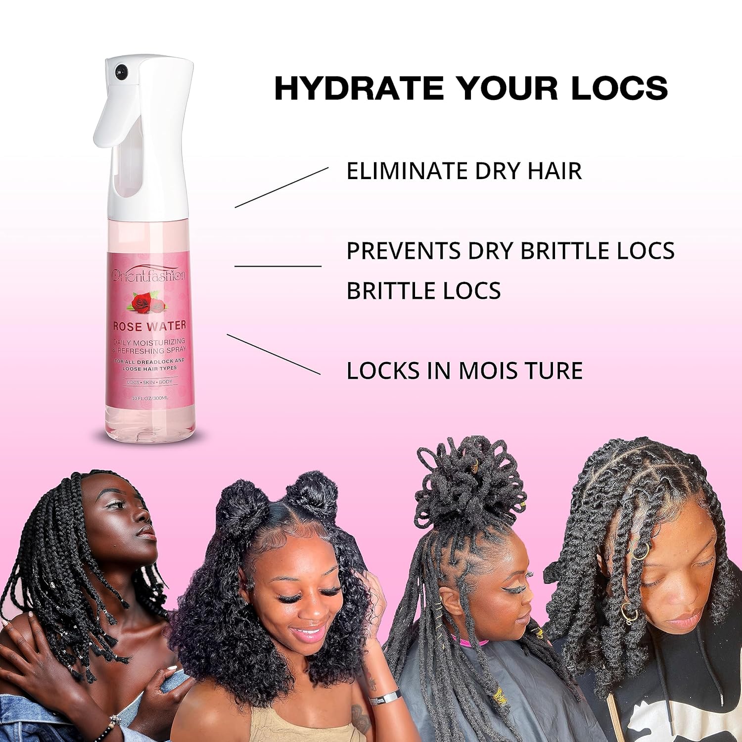 Moisturizing Refreshing Spray for Locs- Rose Water Hair Scalp Moisturizer, Castor Oil- Natural Loc Care and Maintenance (Rose, 10 Fl oz) - Image 4