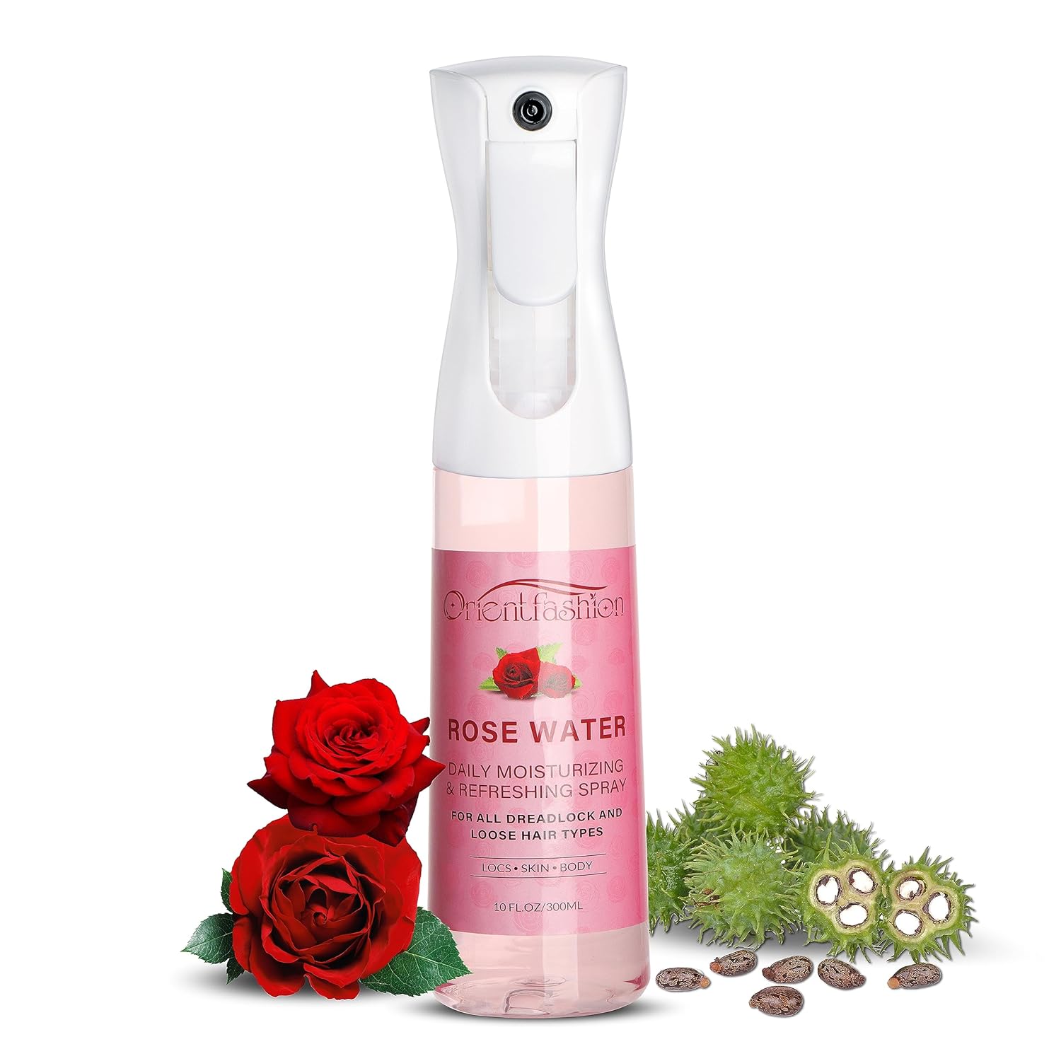 Moisturizing Refreshing Spray for Locs- Rose Water Hair Scalp Moisturizer, Castor Oil- Natural Loc Care and Maintenance (Rose, 10 Fl oz)