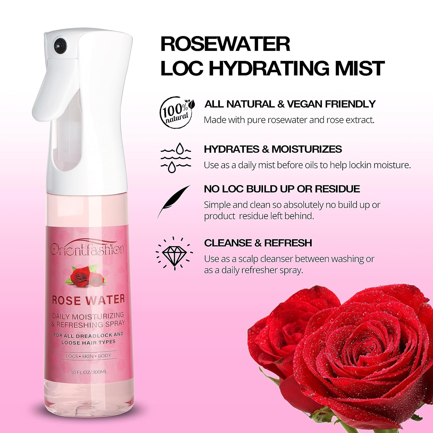 Moisturizing Refreshing Spray for Locs- Rose Water Hair Scalp Moisturizer, Castor Oil- Natural Loc Care and Maintenance (Rose, 10 Fl oz) - Image 5