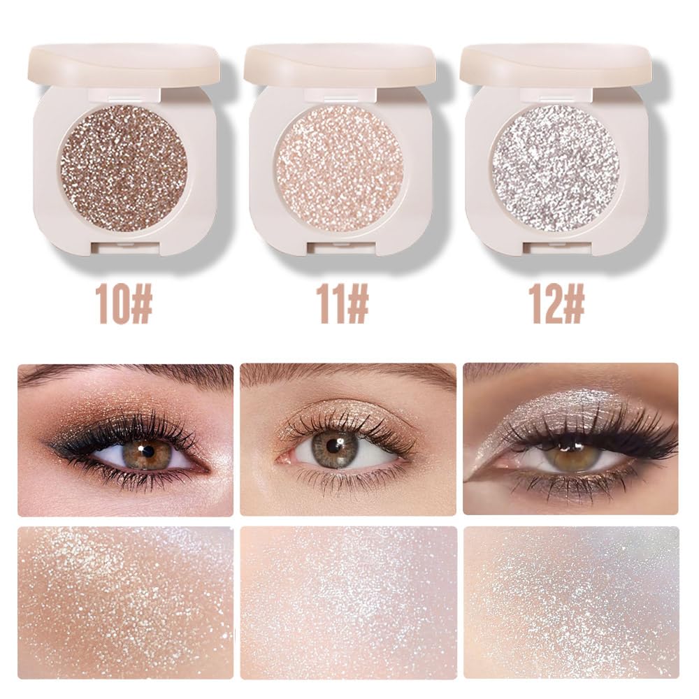Monochrome Glitter Eyeshadow - Light Brown Shimmer Eye Shadow, Talc-Free, Paraben-Free, Cruelty-Free, Long-Lasting Single Eyeshadow Palette for Everyday & Special Occasions 11# - Image 4