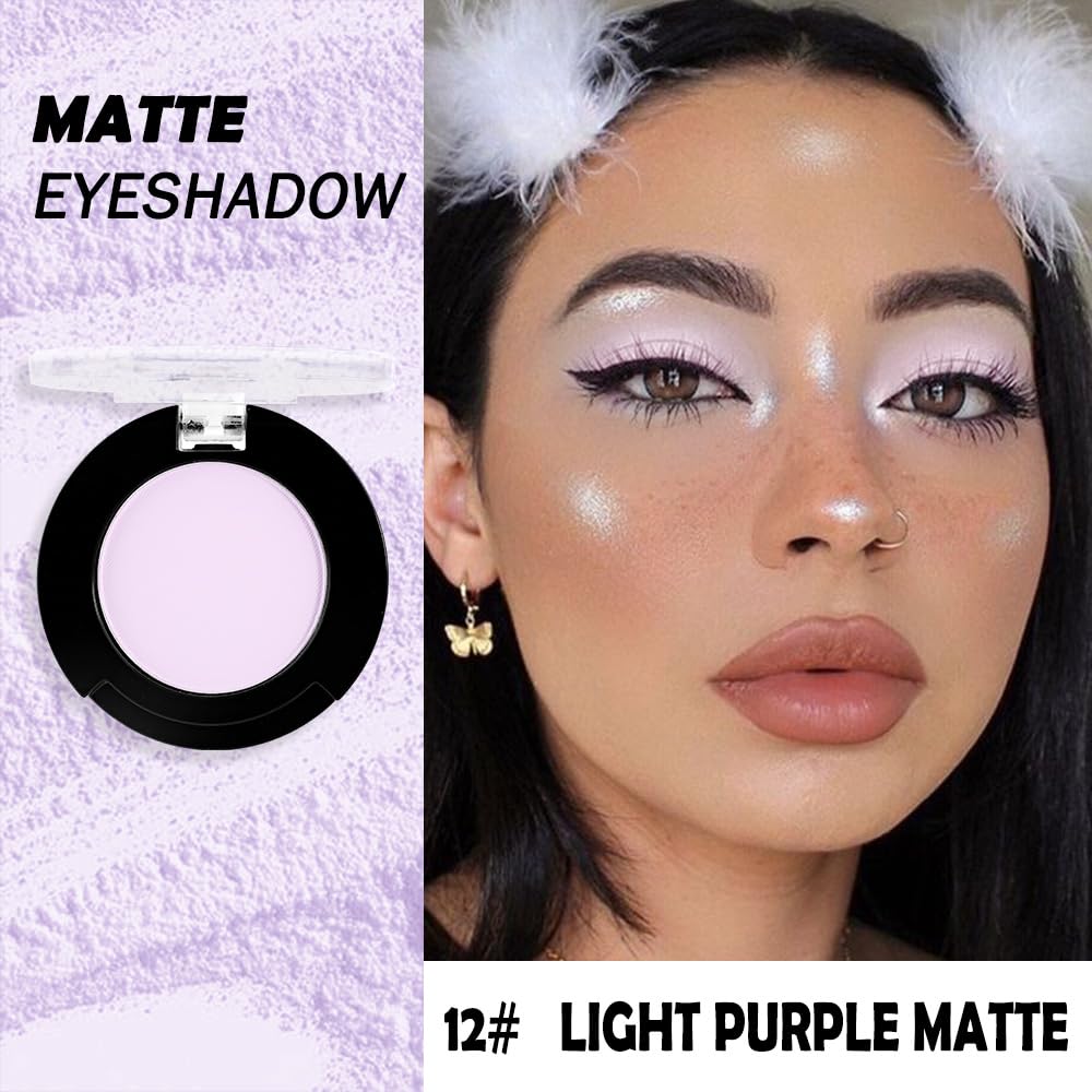Monochrome Matte Eyeshadow Makeup Palette, Highly Pigmented Light Purple Eyeshadow Palette, Matte Pressed Powder Eye shadow Makeup, Single Vegan Eye Shadow, Daily Evening Women Girls Eyeshadow Gift12# - Image 2