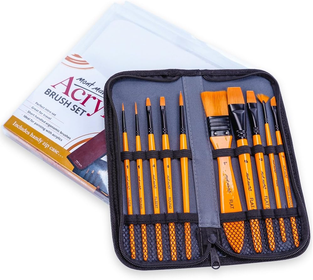 Mont Marte Art Paint Brushes Set for Painting, 10 Variety of Brushes Types for Class, Kids, Artists- Nice Art Brushes for Acrylic Painting - Image 4