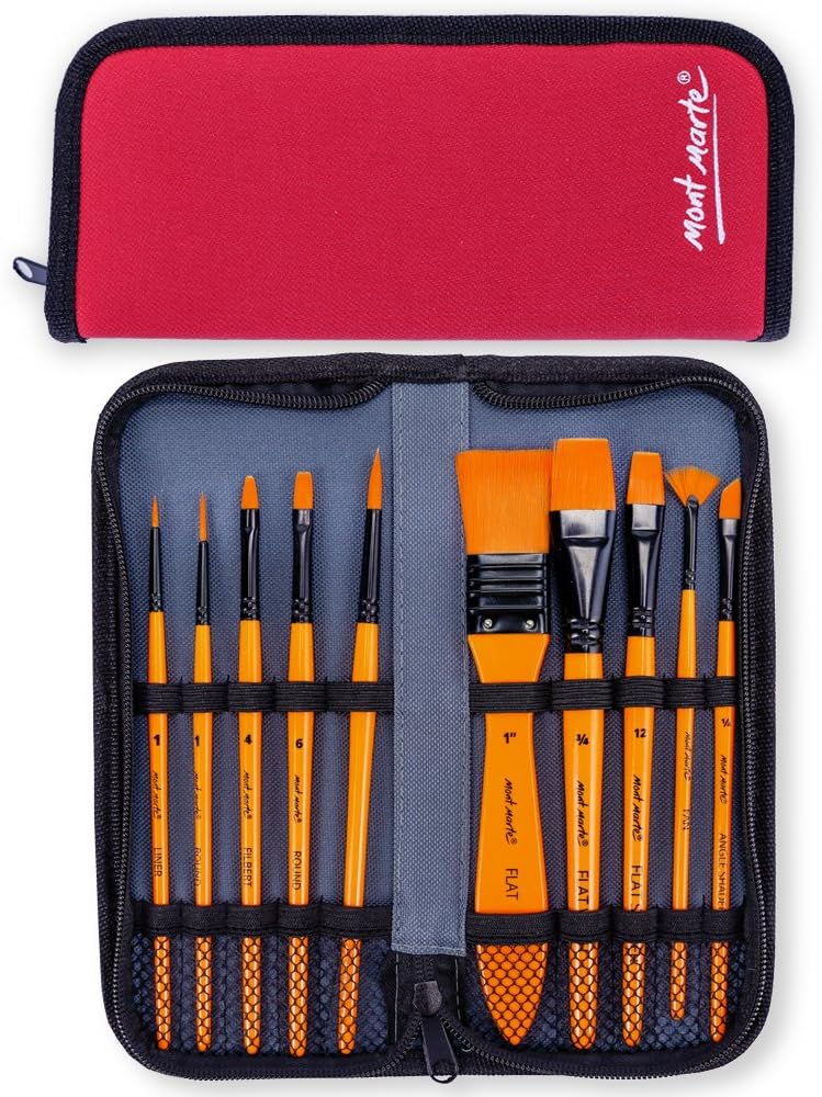 Mont Marte Art Paint Brushes Set for Painting, 10 Variety of Brushes Types for Class, Kids, Artists- Nice Art Brushes for Acrylic Painting - Image 3