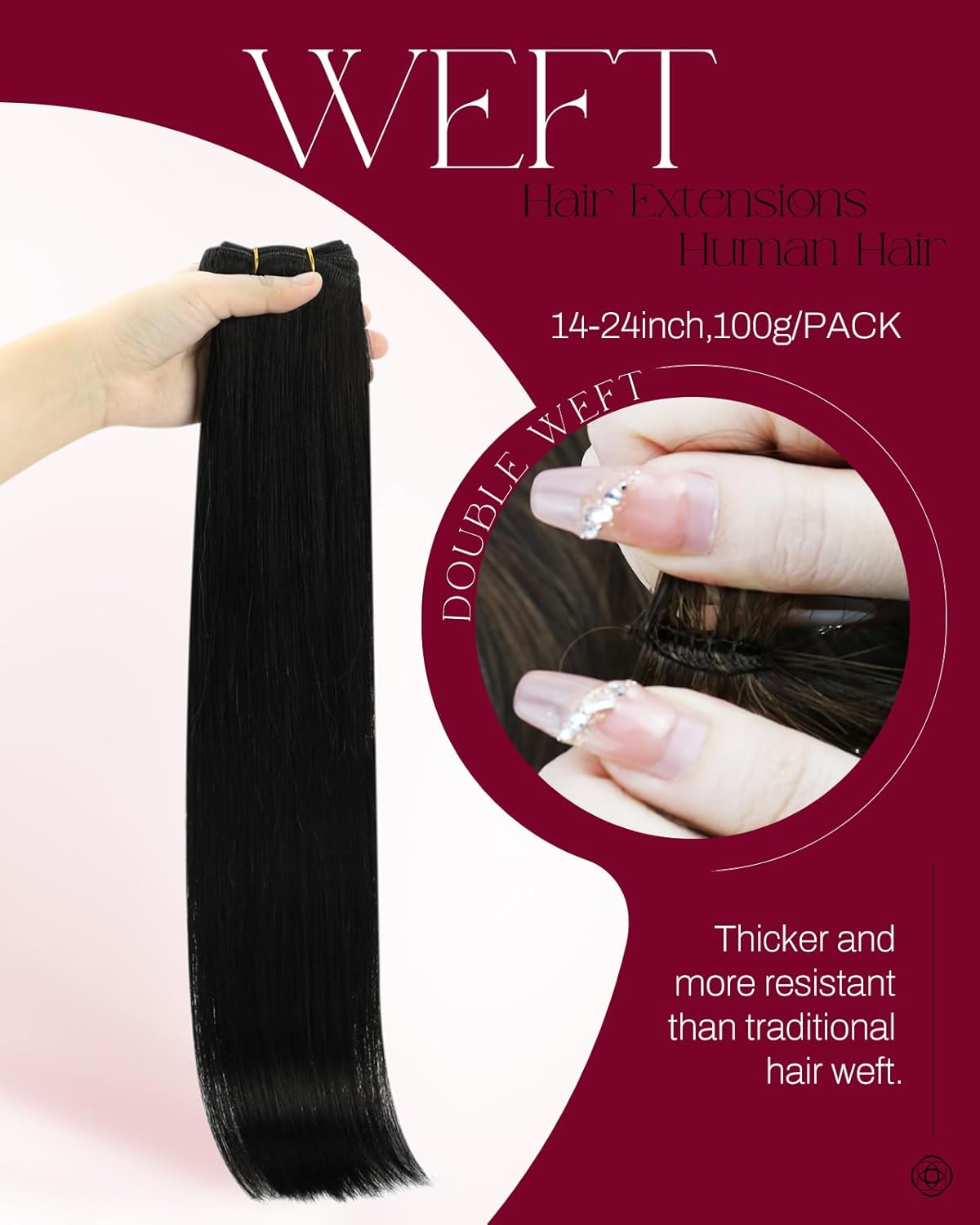 Moresoo Sew in Hair Extensions Real Human Hair Black Women Straight Remy Hair Weft Extensions Jet Black Weft Hair Extensions Human Hair Long 100G 20 Inch - Image 2