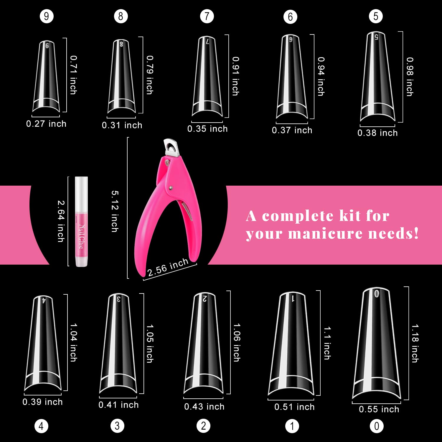 MORGLES Half Cover Coffin Nail Tips Set, 500 Pcs Clear Acrylic Nail Tips, with Glue, Clipper, Files, Cuticle Pusher and Fork for Salons and Home DIY with Box - Image 2