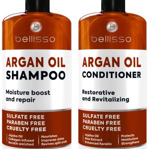 Moroccan Argan Oil Shampoo and Conditioner Set - Sulfate Free with No Parabens - Botanicals for Women and Men - Professional Moisturizing, Anti Frizz, Hydrating Solution for Dry, Wavy and Curly Hair