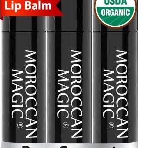 Moroccan Magic Organic Pure Coconut Lip Balm 3 Pack | Ultra-Hydrating Argan & Essential Oil Lip Moisturizer + Vitamin E | Natural Chapsticks for Dry Lips | Smooth, Non-Toxic | Organic Lip Balm Set