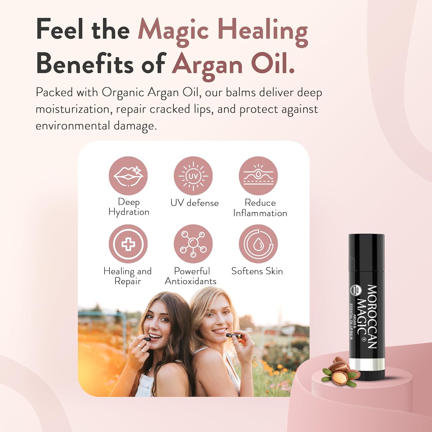 Moroccan Magic Organic Watermelon Lip Balm 3 Pack | Ultra-Hydrating Argan & Essential Oil Lip Moisturizer + Vitamin E | Natural Chapstick for Dry Lips | Smooth, Non-Toxic | Organic Lip Balm - Image 2