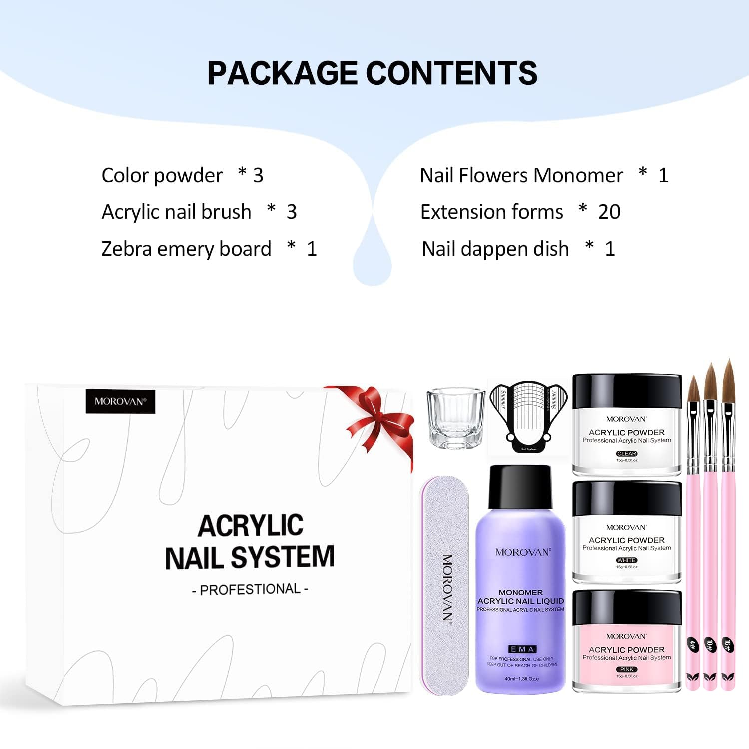 Morovan Acrylic Nail Kit: Clear Pink White Powder and Professional Liquid Set for Nail Extension - DIY at Home With Brush for Beginners - Image 8