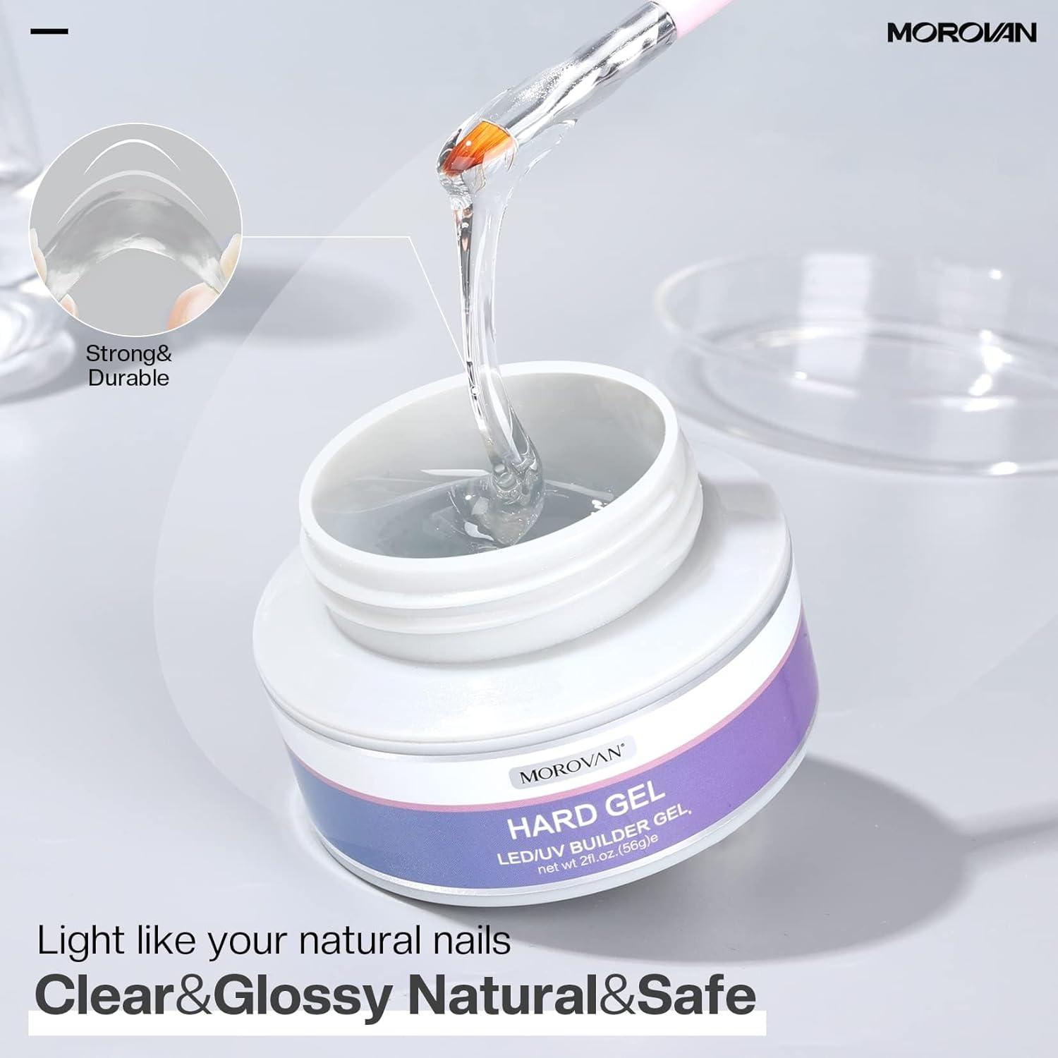 Morovan Clear Builder Gel for Nails: UV/LED Hard Gel Kit - 2oz Strong 3D Sculpting Extension Strengthen Professional Art Manicure Set with Forms & Brush Supplies - Image 3