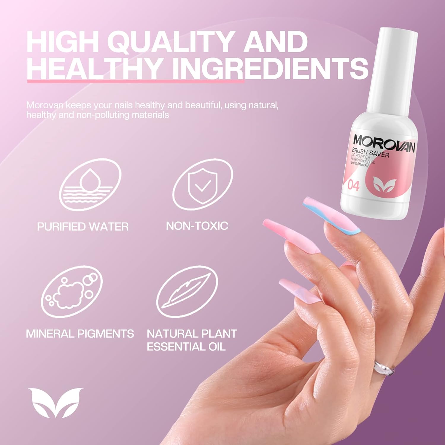 Morovan Dip Powder Liquid Set with Activator Base Top Coat and Dipping Powder Brush Saver 4pcs 0.5oz for Dip Powder Nail Kit - Image 3
