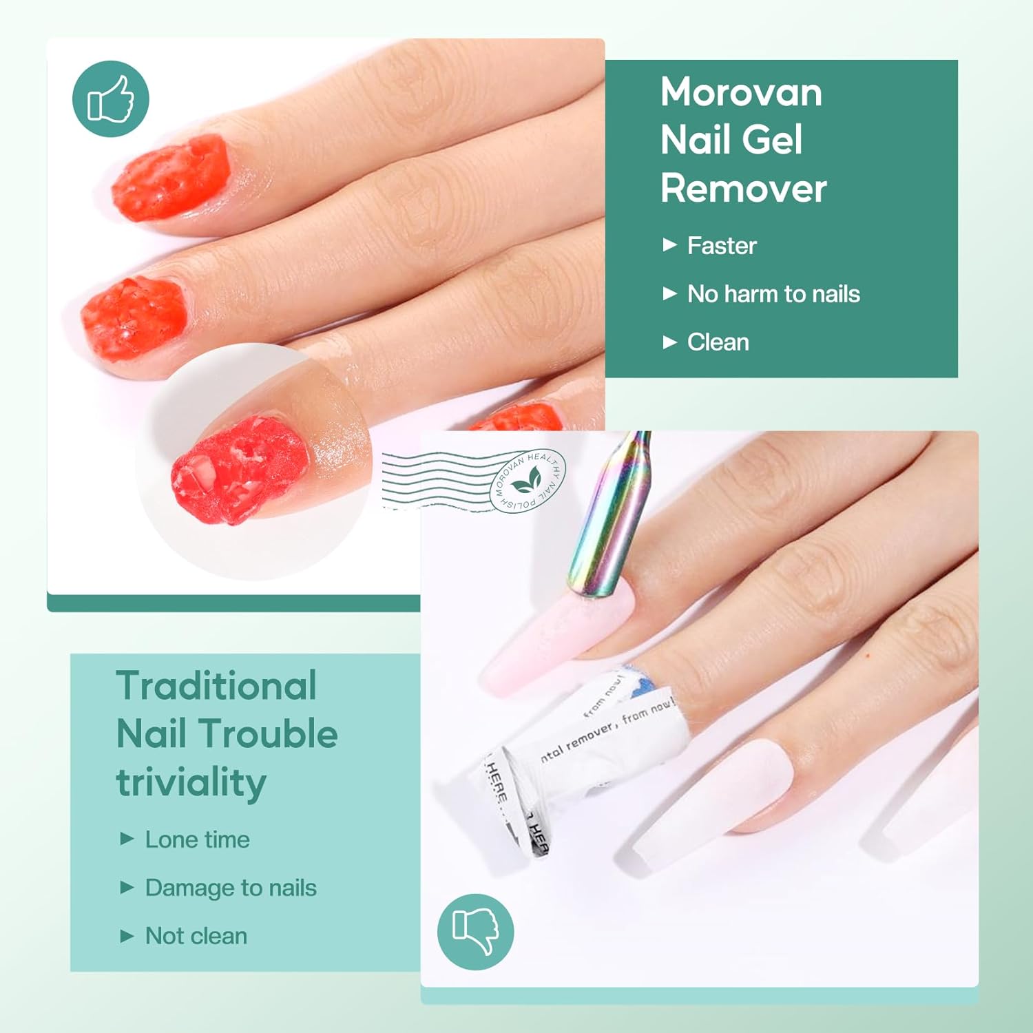 Morovan Gel Polish Remover Kit: Gel Polish Remover Set with Latex Tape Peel Off Liquid with Peeler Cuticle Oil Nail File Cuticle Pusher Cleaner Easy & Effective Removal in 3-5 Minutes. - Image 6