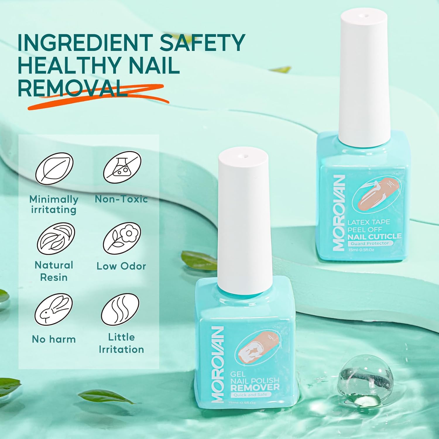 Morovan Gel Polish Remover Kit: Gel Polish Remover Set with Latex Tape Peel Off Liquid with Peeler Cuticle Oil Nail File Cuticle Pusher Cleaner Easy & Effective Removal in 3-5 Minutes. - Image 2
