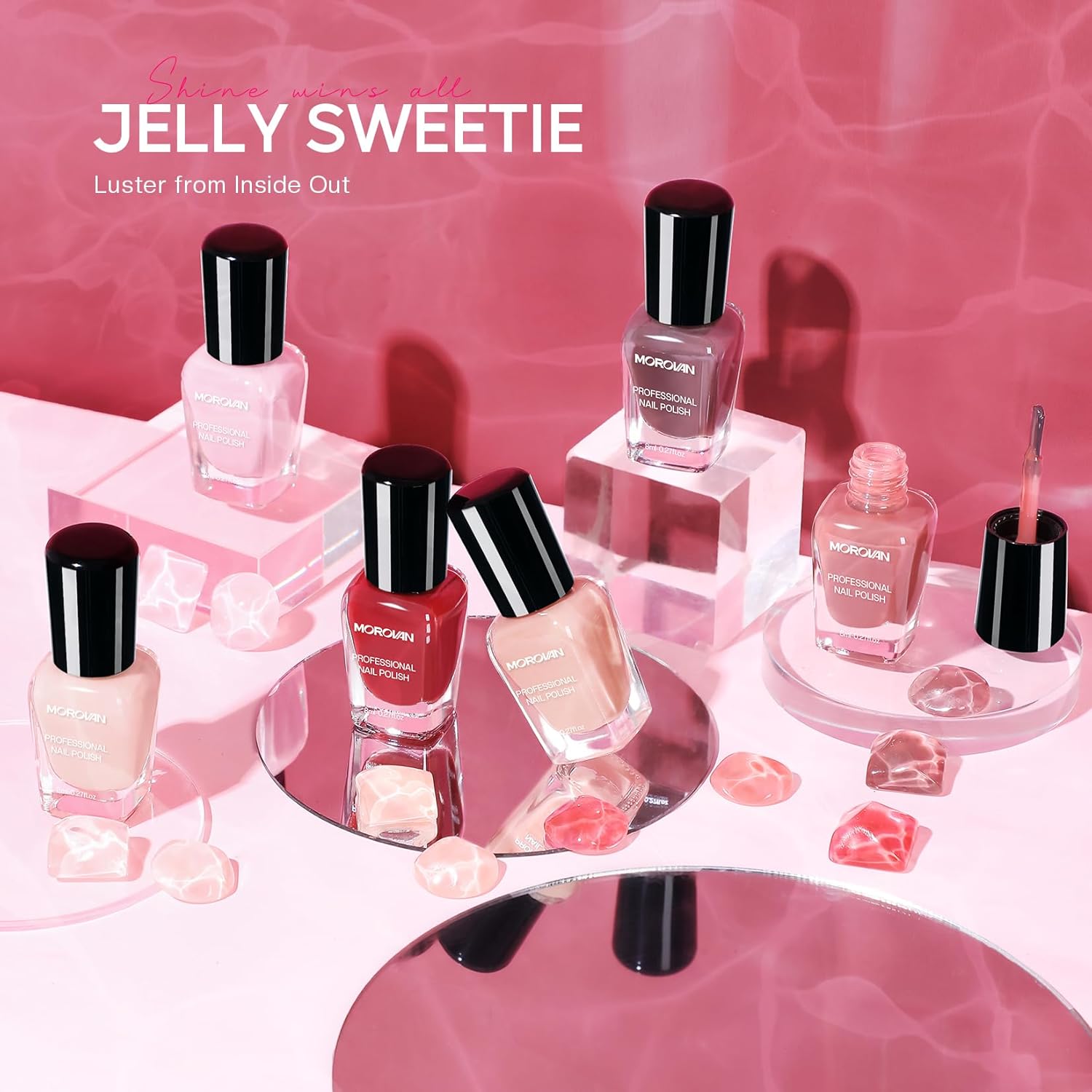 Morovan Sheer Jelly Glass Pink Nude Mini Nail Polish Kit for DIY Manicure - Image 2