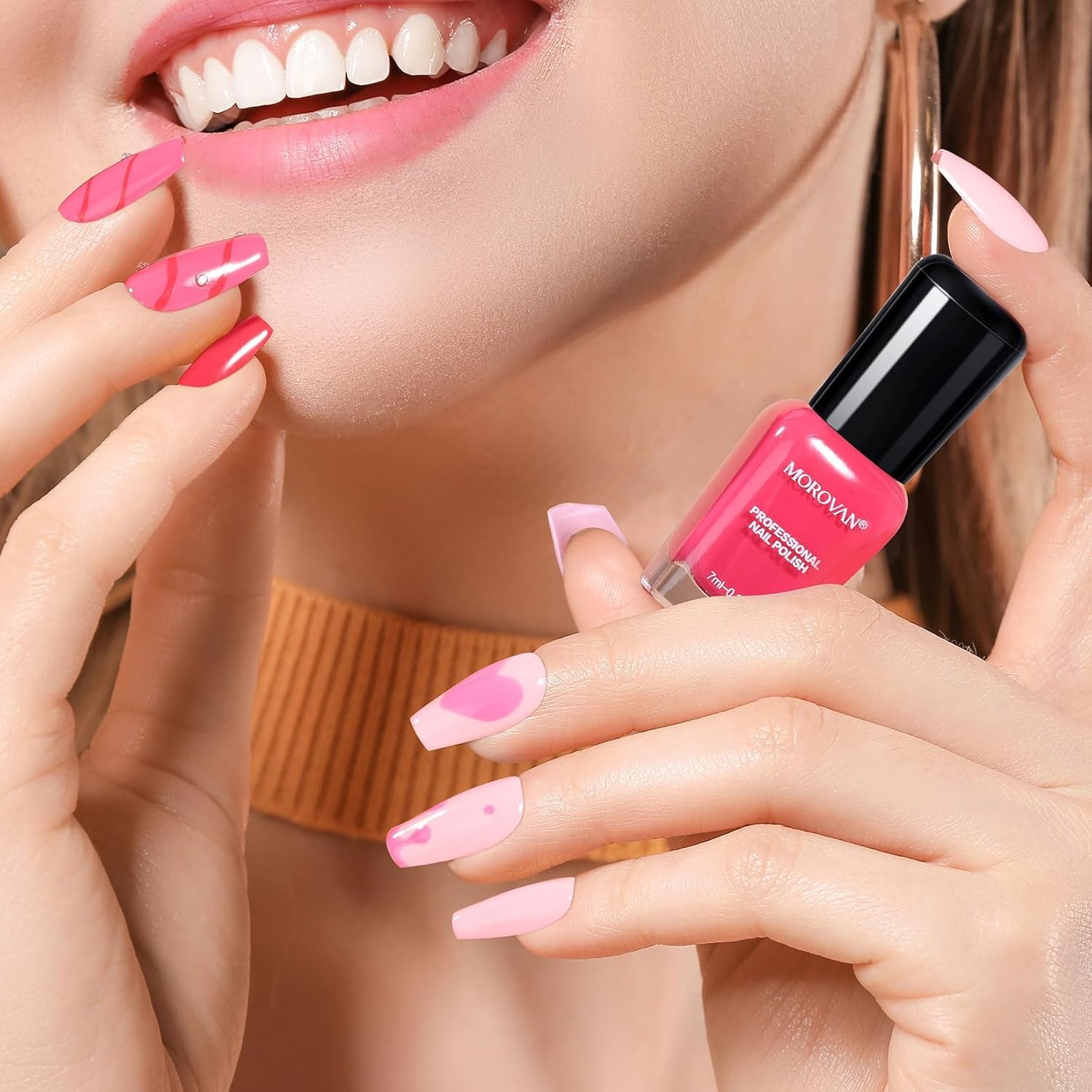 Morovan Nail Polish Set Fingernail: Pink Glitter Quick Dry Nail Polish Kit Regular Nail Polish Bulk 0.25 oz Finger Nail Polish Pack Glossy Toenail Polish at Home Nail Polish Gifts for Women - Image 6