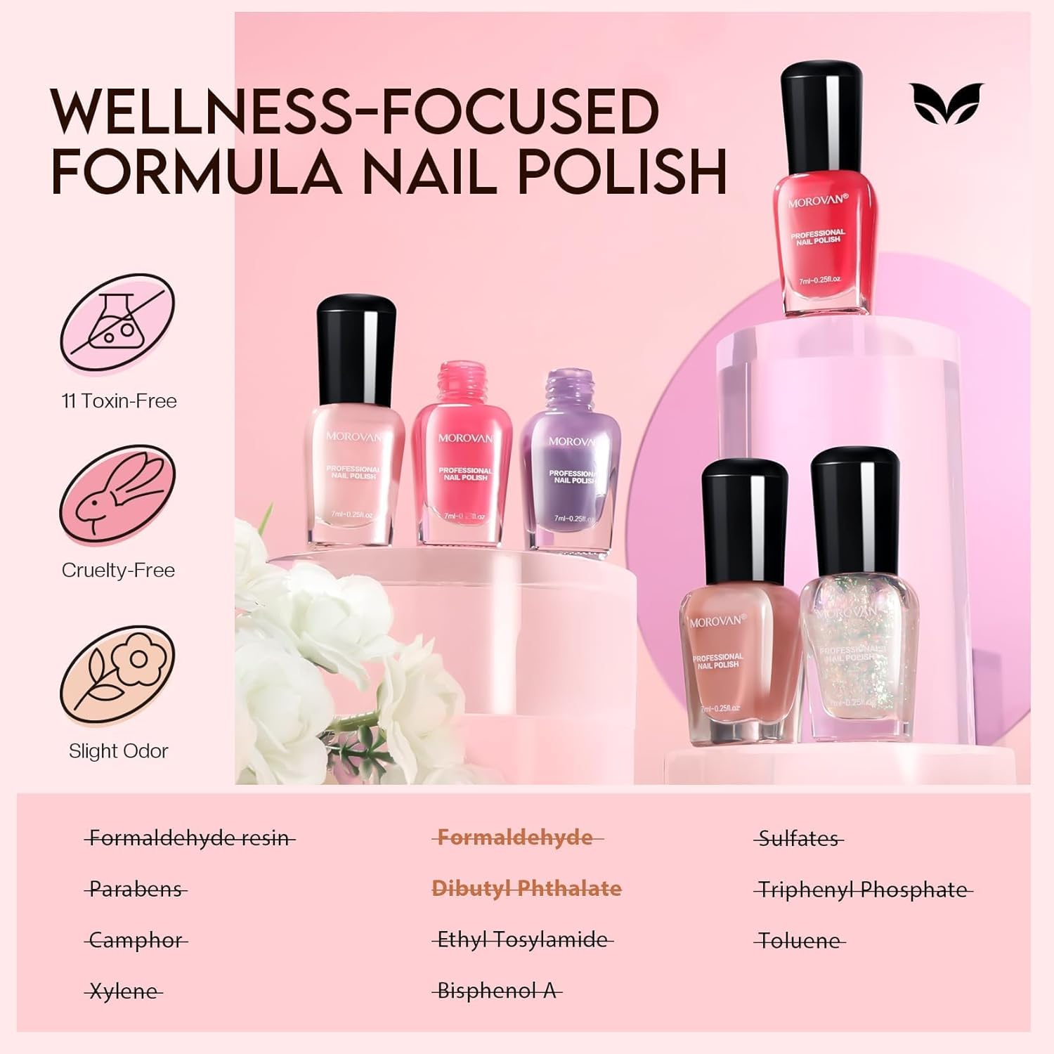 Morovan Nail Polish Set Fingernail: Pink Glitter Quick Dry Nail Polish Kit Regular Nail Polish Bulk 0.25 oz Finger Nail Polish Pack Glossy Toenail Polish at Home Nail Polish Gifts for Women - Image 4