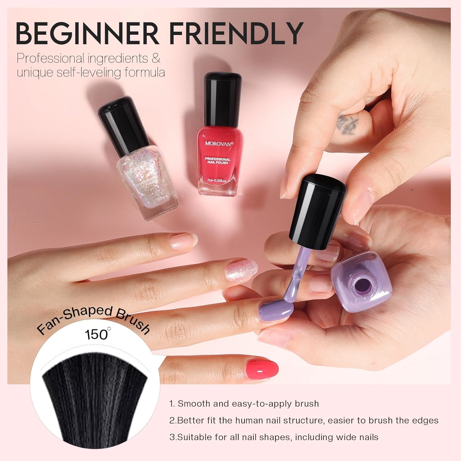 Morovan Nail Polish Set Fingernail: Pink Glitter Quick Dry Nail Polish Kit Regular Nail Polish Bulk 0.25 oz Finger Nail Polish Pack Glossy Toenail Polish at Home Nail Polish Gifts for Women - Image 5
