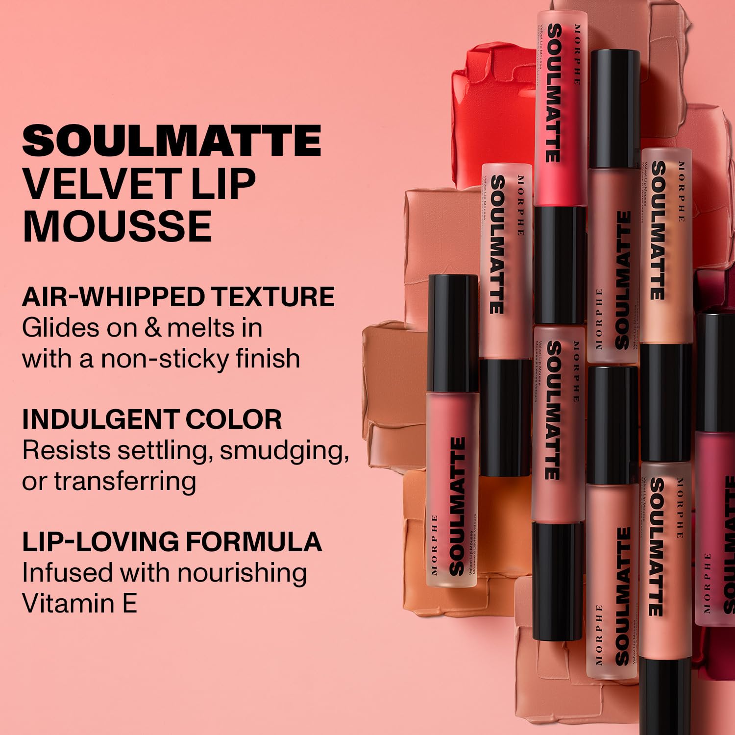 Morphe Soulmatte Velvet Lip Mousse Matte Lipstick - Air-Whipped, Soft Matte Lip Makeup with Vitamin E to Hydrate, Soften and Smooth Lips - Honey (0.128 Oz) - Image 3