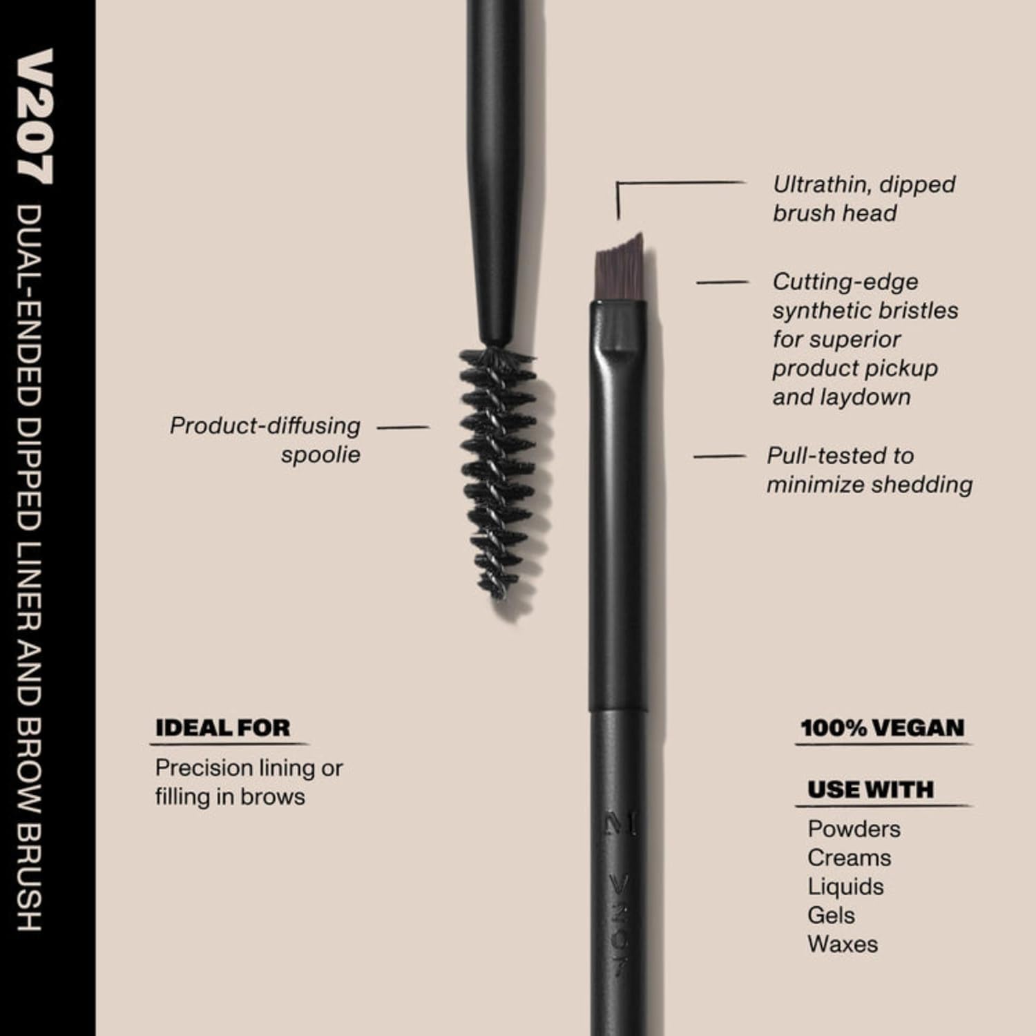 Morphe V207 Dual-Ended Dipped Brow & Thin Eyeliner Brush - Vegan Pro Series Makeup Brush for Precision Lining or Filling in Brows (1 Count) - Image 2