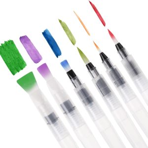 Mr. Pen Watercolor Brush Pens, 6 pcs, Pointed & Flat Tips, Nylon Bristles, White, Refillable, Portable Ink/Water Brush