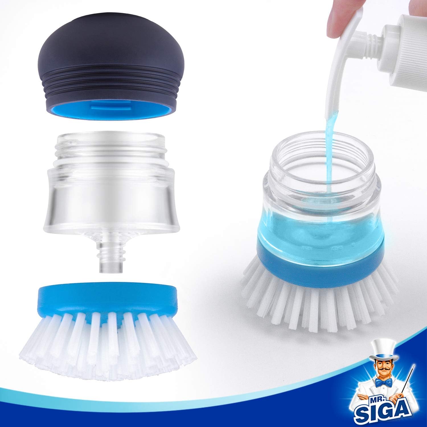MR.SIGA Soap Dispensing Palm Brush Storage Set, Kitchen Brush with Holder for Pot Pan Sink Cleaning, 1 Set - Image 8