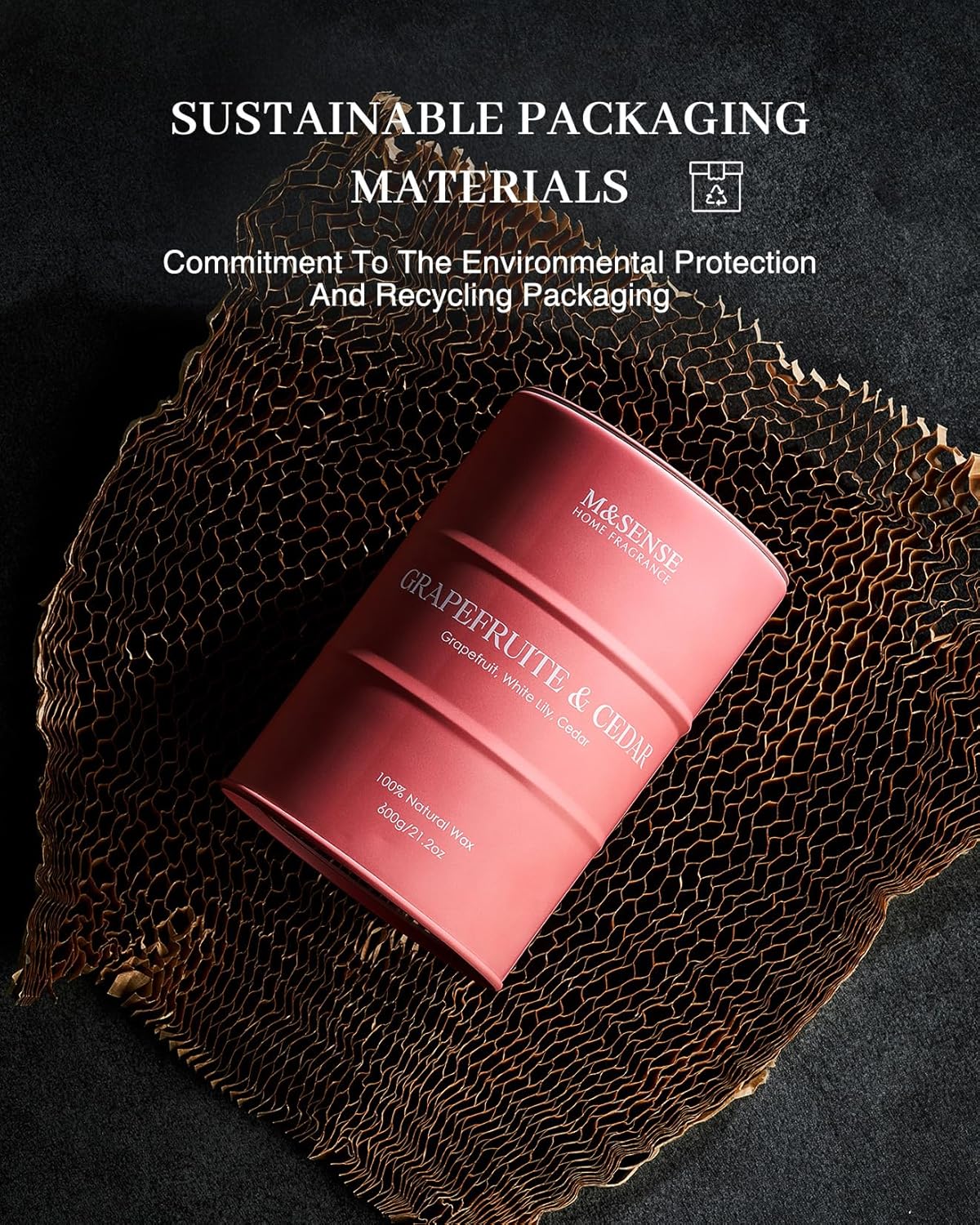 M&SENSE Grapefruit Cedar Scented Candles Large, Natural Soy Candles 21.2oz 120 Hour Slow Burning, Highly Scented Citrus Candles for Bathroom, Fresh Smelling Ordor Elimator Candle for Home - Image 5