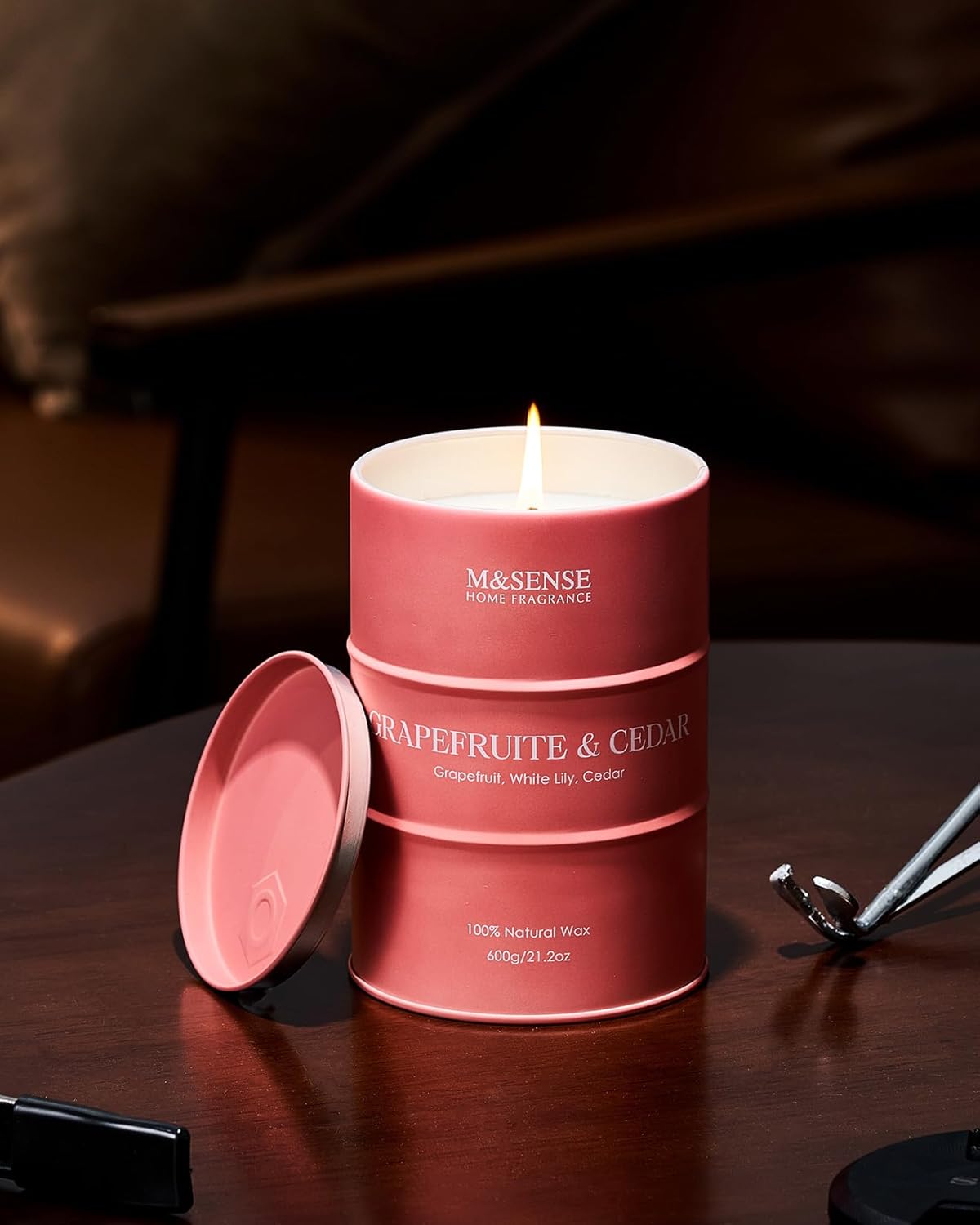 M&SENSE Grapefruit Cedar Scented Candles Large, Natural Soy Candles 21.2oz 120 Hour Slow Burning, Highly Scented Citrus Candles for Bathroom, Fresh Smelling Ordor Elimator Candle for Home - Image 4