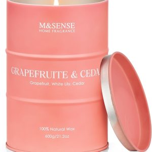 M&SENSE Grapefruit Cedar Scented Candles Large, Natural Soy Candles 21.2oz 120 Hour Slow Burning, Highly Scented Citrus Candles for Bathroom, Fresh Smelling Ordor Elimator Candle for Home