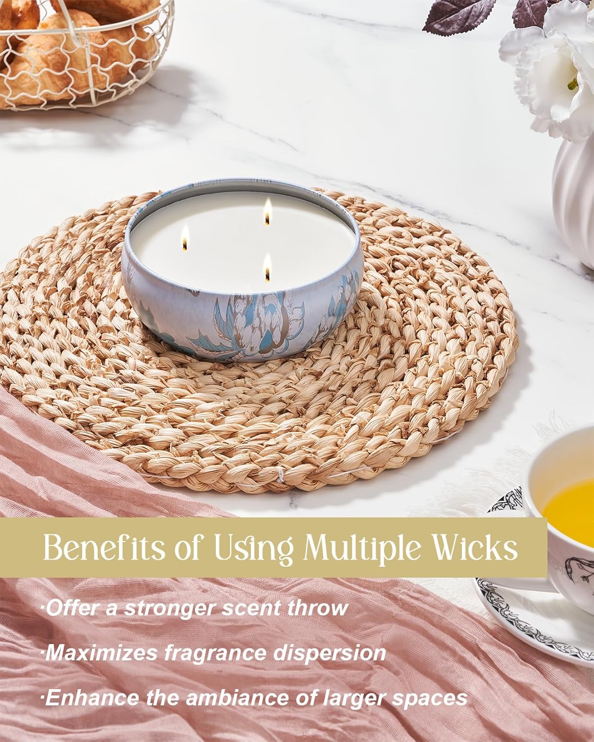 M&SENSE Ocean Waters Scented Candles Large 3 Wick Soy Tin Candle, Over 40 Hour Burning Time, 100% Natural Vegan Wax Relaxing Aromatherapy Aesthetic Candle Gift for Women Men - Image 4