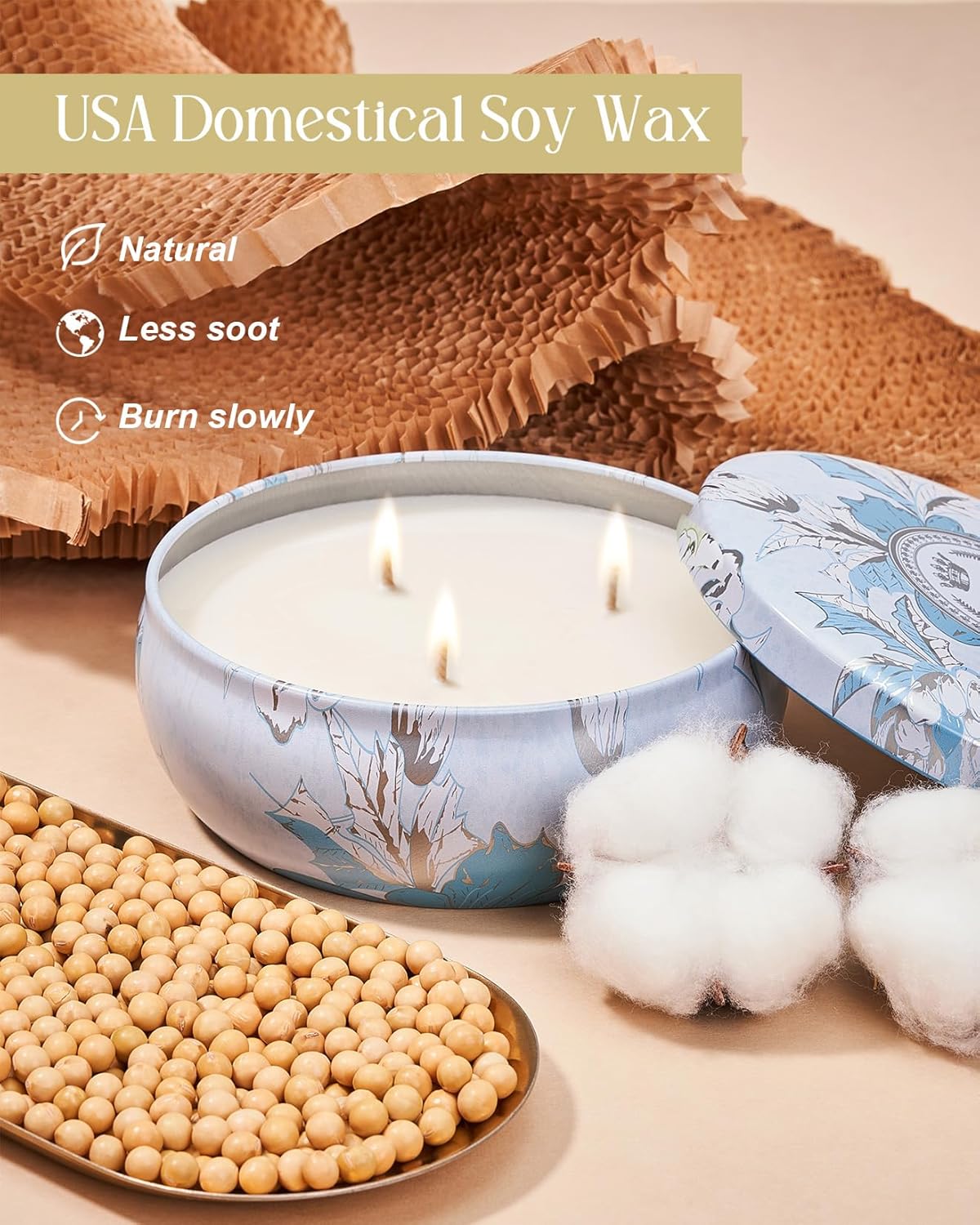 M&SENSE Ocean Waters Scented Candles Large 3 Wick Soy Tin Candle, Over 40 Hour Burning Time, 100% Natural Vegan Wax Relaxing Aromatherapy Aesthetic Candle Gift for Women Men - Image 3