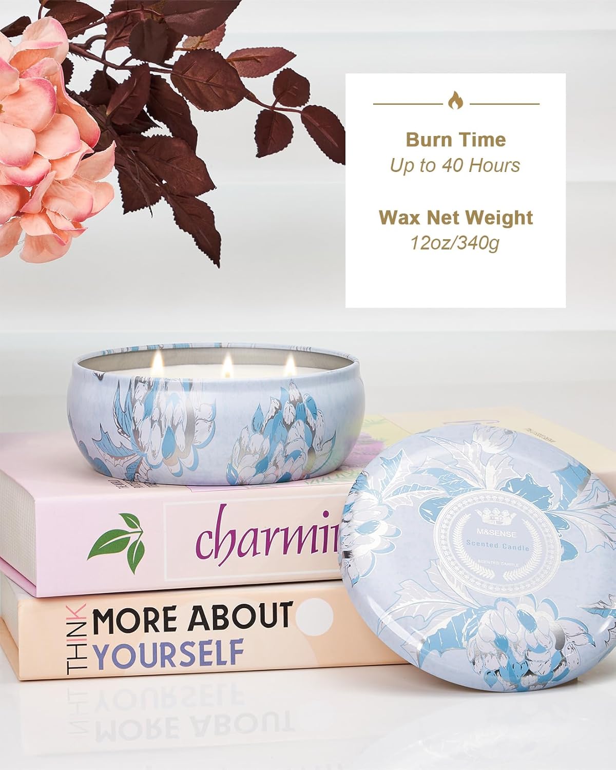 M&SENSE Ocean Waters Scented Candles Large 3 Wick Soy Tin Candle, Over 40 Hour Burning Time, 100% Natural Vegan Wax Relaxing Aromatherapy Aesthetic Candle Gift for Women Men - Image 2