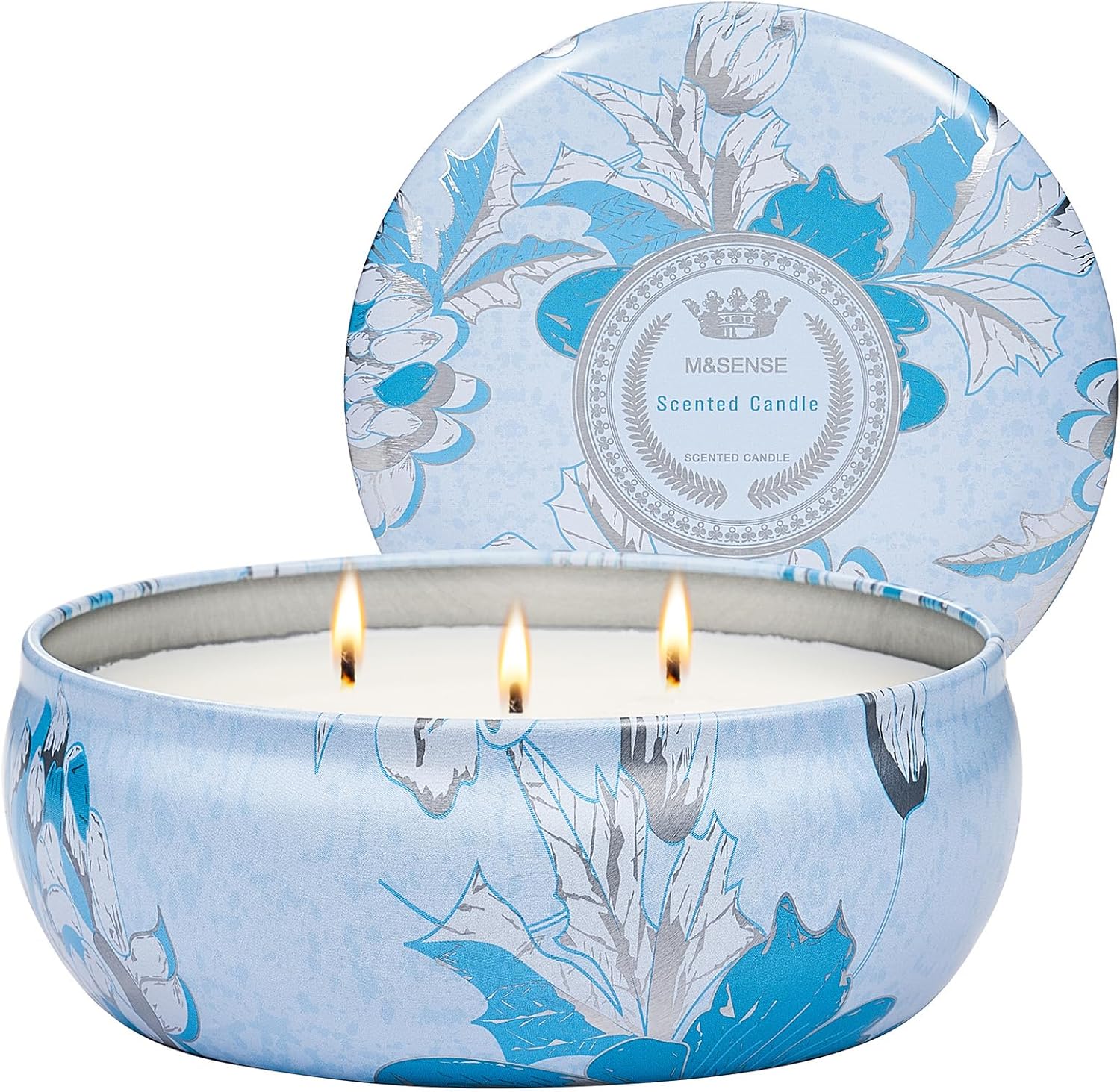 M&SENSE Ocean Waters Scented Candles Large 3 Wick Soy Tin Candle, Over 40 Hour Burning Time, 100% Natural Vegan Wax Relaxing Aromatherapy Aesthetic Candle Gift for Women Men