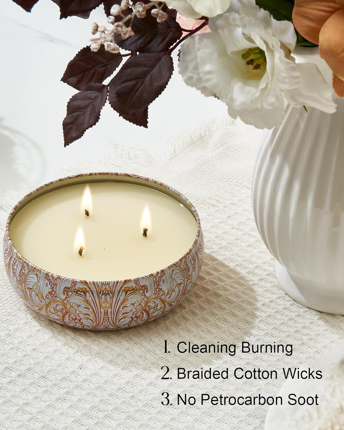 M&SENSE Ocean Waters Scented Candles Large 3 Wick Soy Tin Candle, Over 40 Hour Burning Time, 100% Natural Vegan Wax Relaxing Aromatherapy Aesthetic Candle Gift for Women Men - Image 8