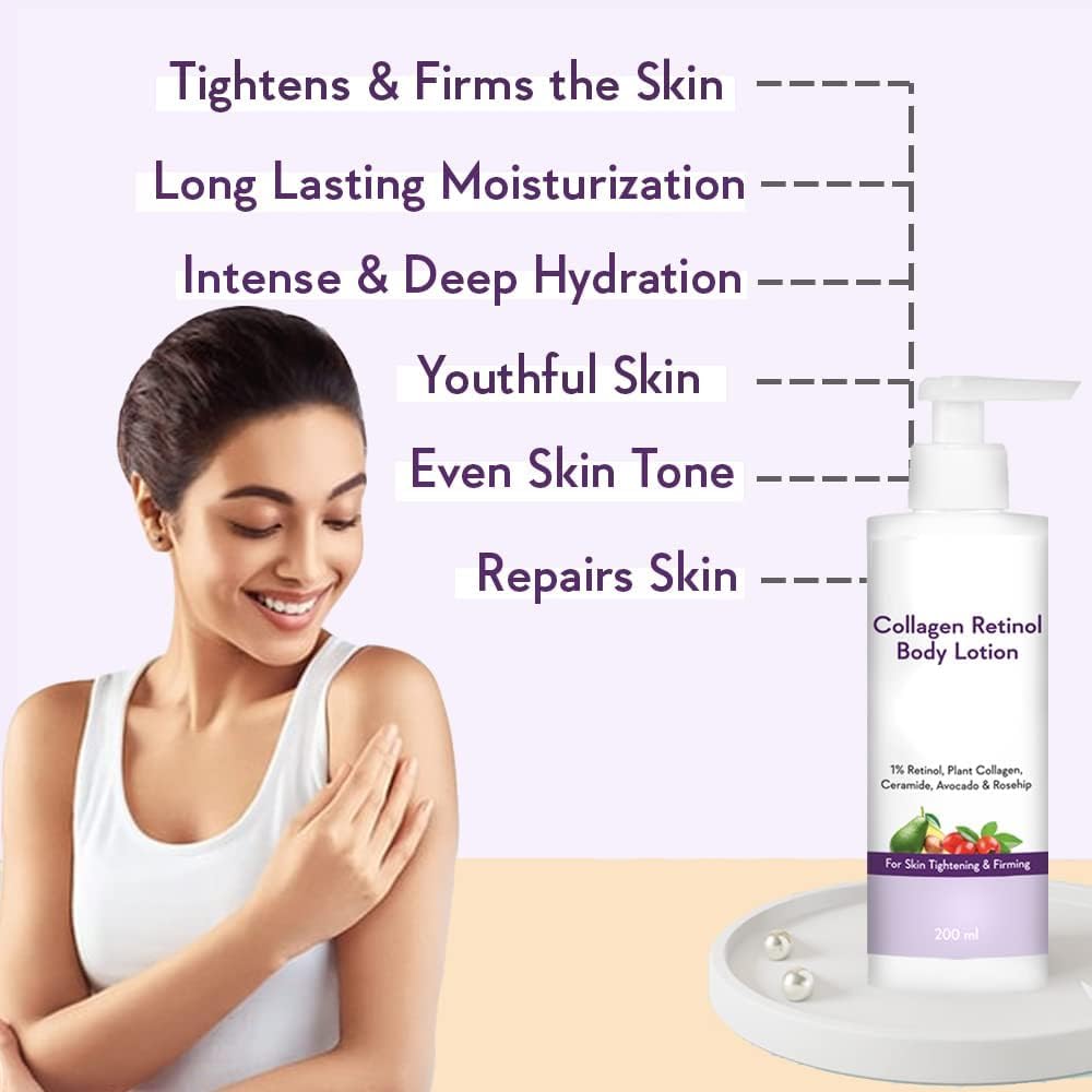 MU Collagen 1% Retinol Body Lotion - for Skin Tightening & Firming - with Niacinamide, Ceramide, Rosehip & Avocado - for Men & Women - 200 Ml - Image 3