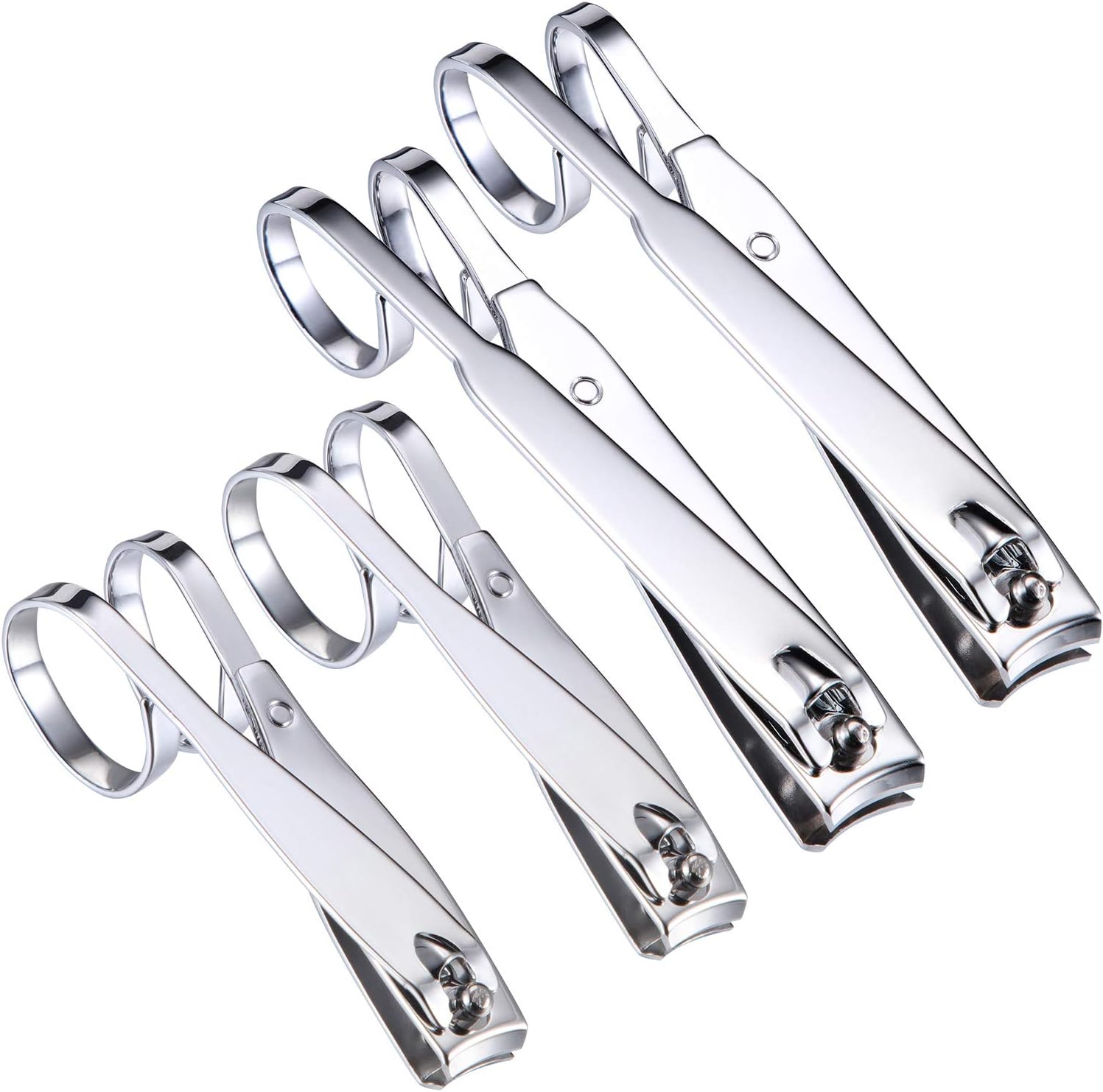 Mudder 4 Pack EZ Grip Nail Clipper Set Sharp Stainless Steel Fingernail and Toenail Clipper Cutters Trimmer Long Handle Travel Nail Kit for Men Women(Easy Grip Style)