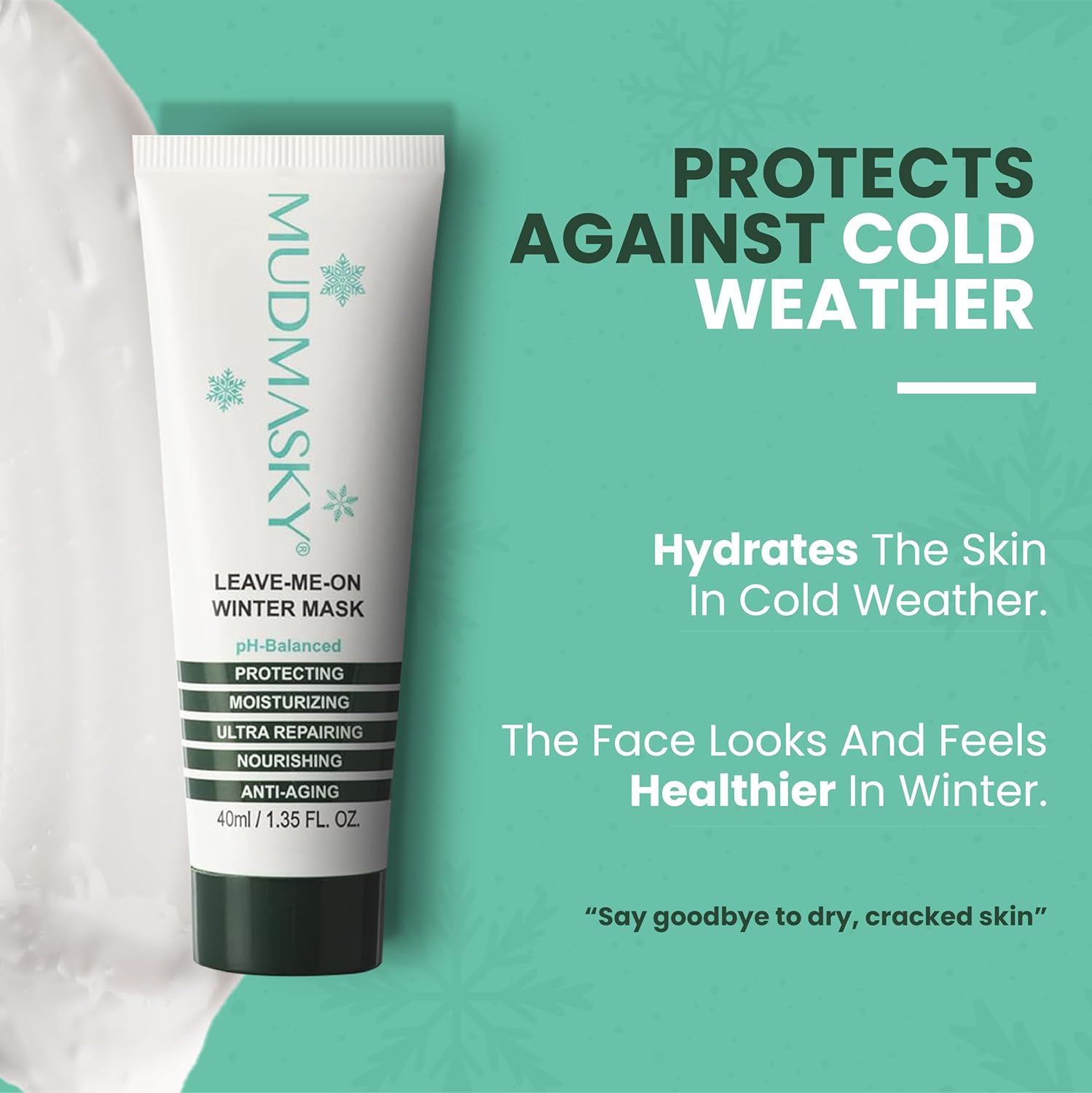 MUDMASKY Leave-Me-On Winter Mask – Face Moisturizer for Dry Skin, Hydrates, Nourishes & Protects – Lavender Scent – 1.35 FL. OZ – Winter Skincare & Intense Repair – Cold Weather Protection - Image 2