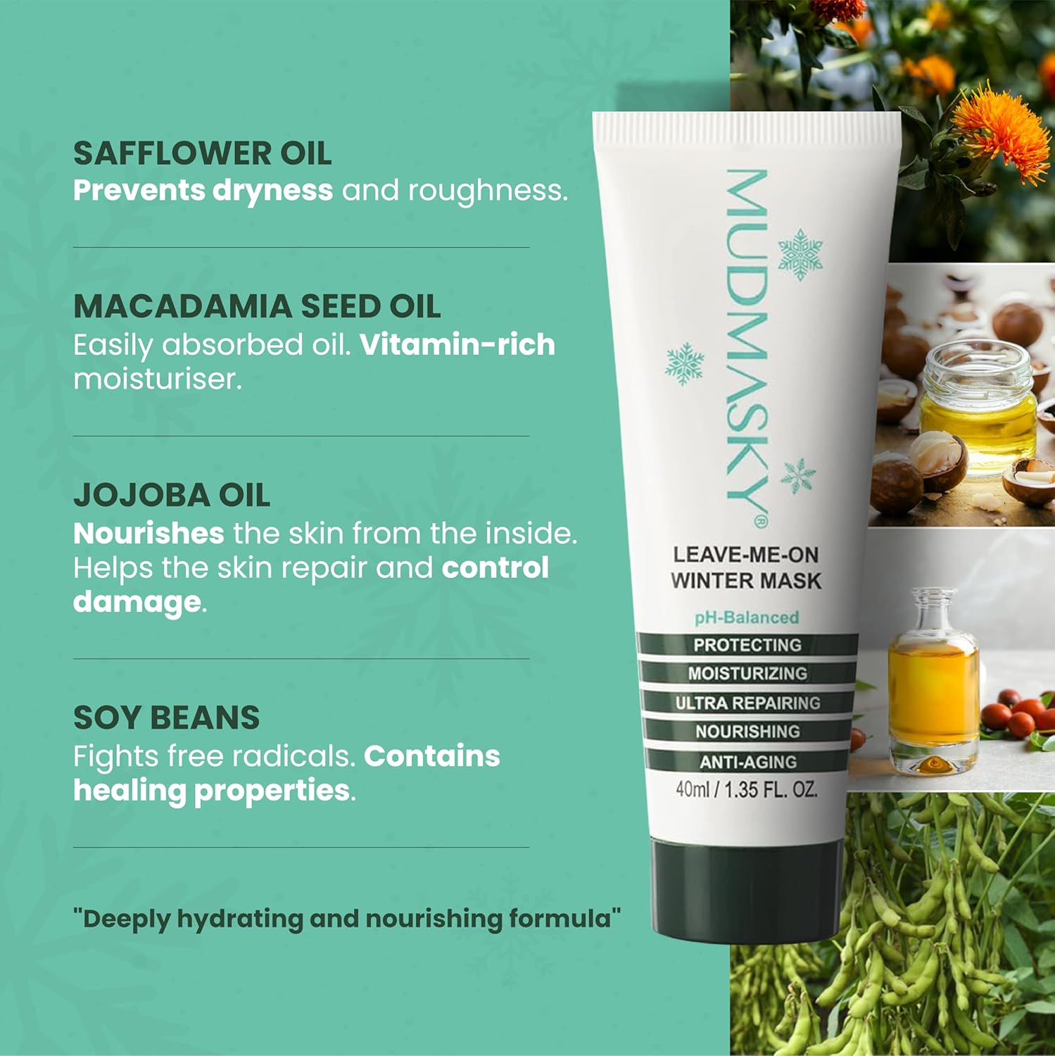 MUDMASKY Leave-Me-On Winter Mask – Face Moisturizer for Dry Skin, Hydrates, Nourishes & Protects – Lavender Scent – 1.35 FL. OZ – Winter Skincare & Intense Repair – Cold Weather Protection - Image 3