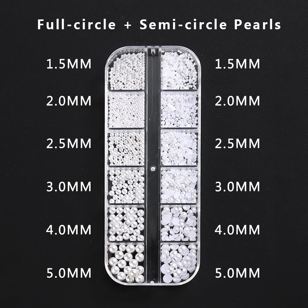 Multi Sizes Round and Half Round Pearls 3D Nail Charms, White Flatback Pearls Nail Jewelry for Women Girls Manicure Nails Supplies DIY Crafts Decorations…… - Image 5