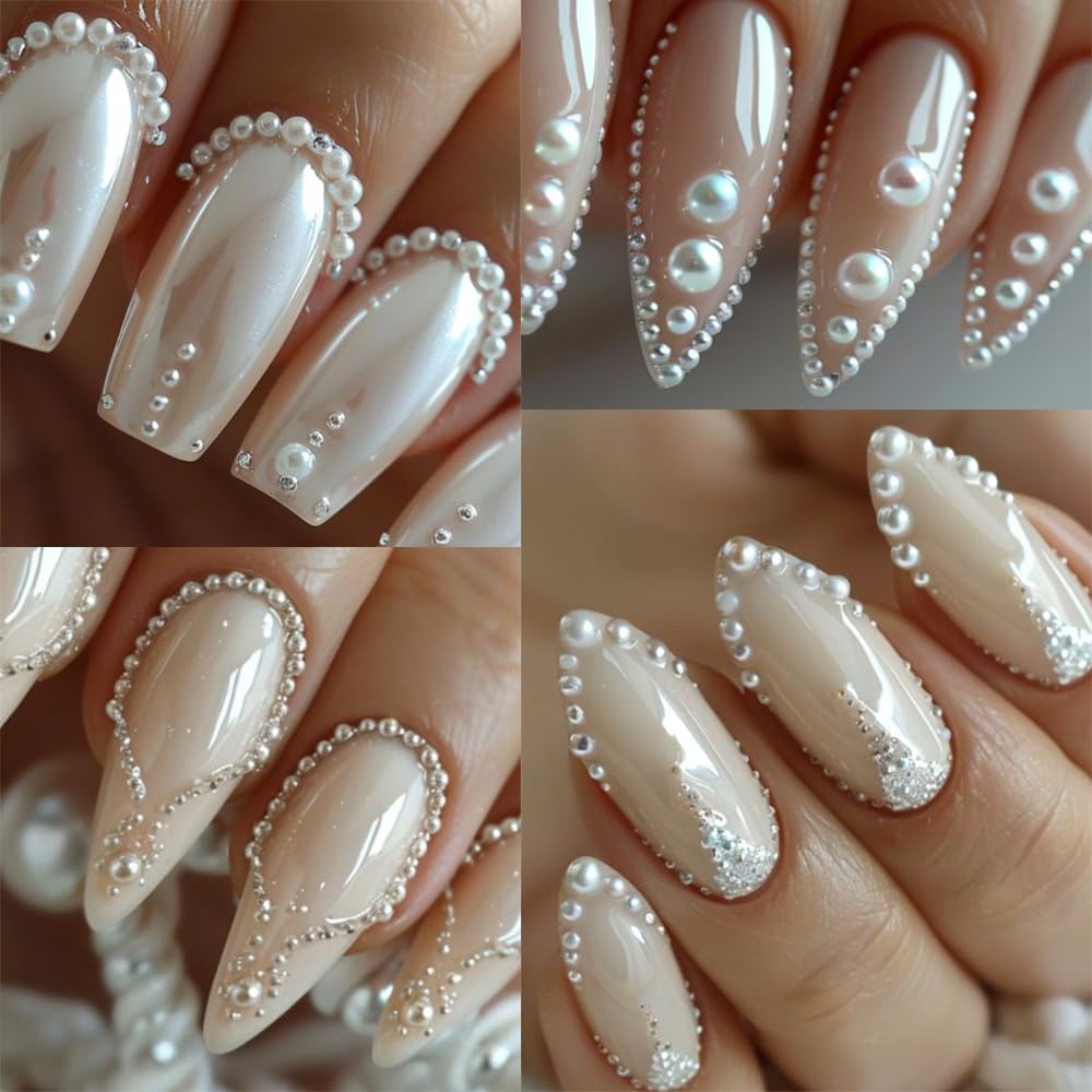 Multi Sizes Round and Half Round Pearls 3D Nail Charms, White Flatback Pearls Nail Jewelry for Women Girls Manicure Nails Supplies DIY Crafts Decorations…… - Image 2