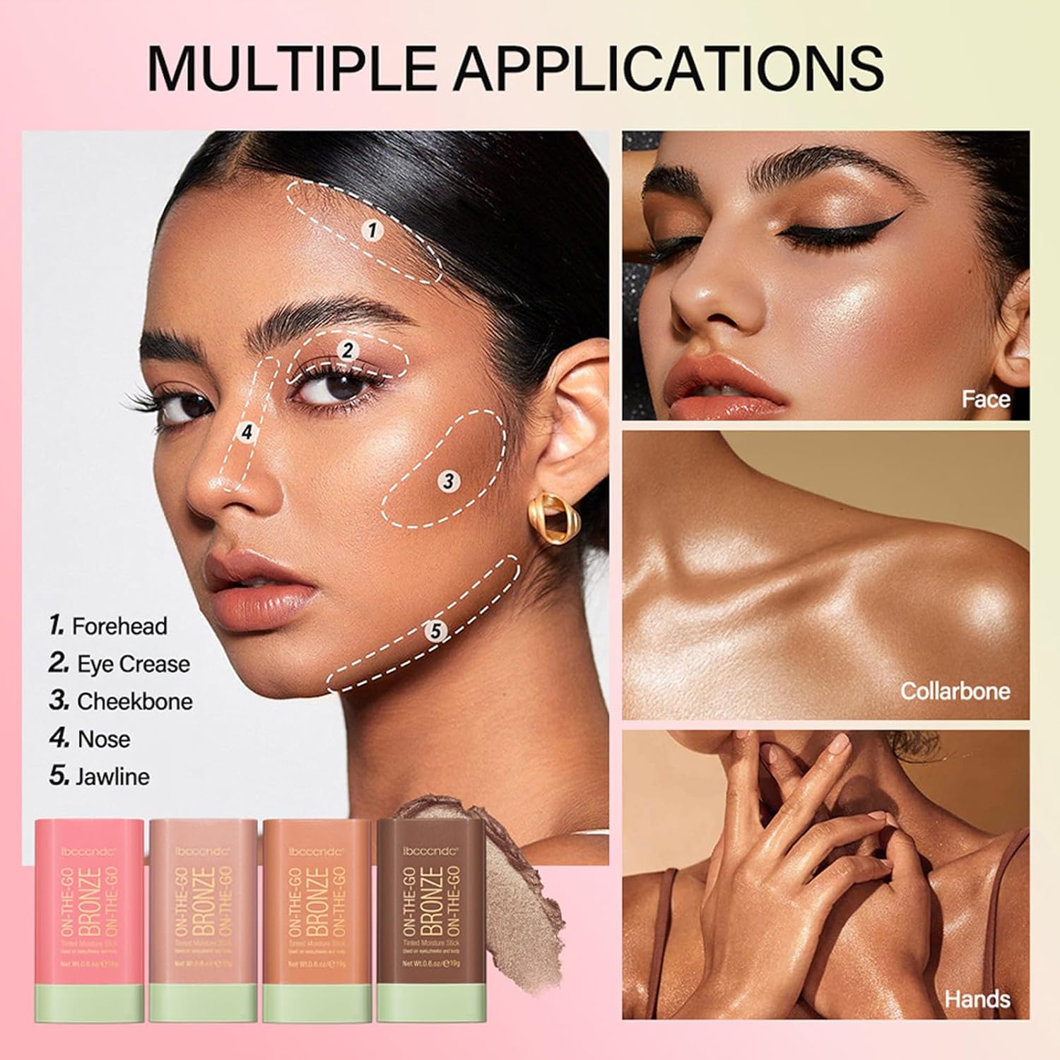 Multi-Use Makeup Bronzer Stick, On-the-Go Glow Bronze Tinted Moisture Stick, Hydrating Solid Moisturizer with Bronze Tint, Natural Bronzed Glow, Blends Effortlessly, for Eyes, Cheeks & Body - Image 4