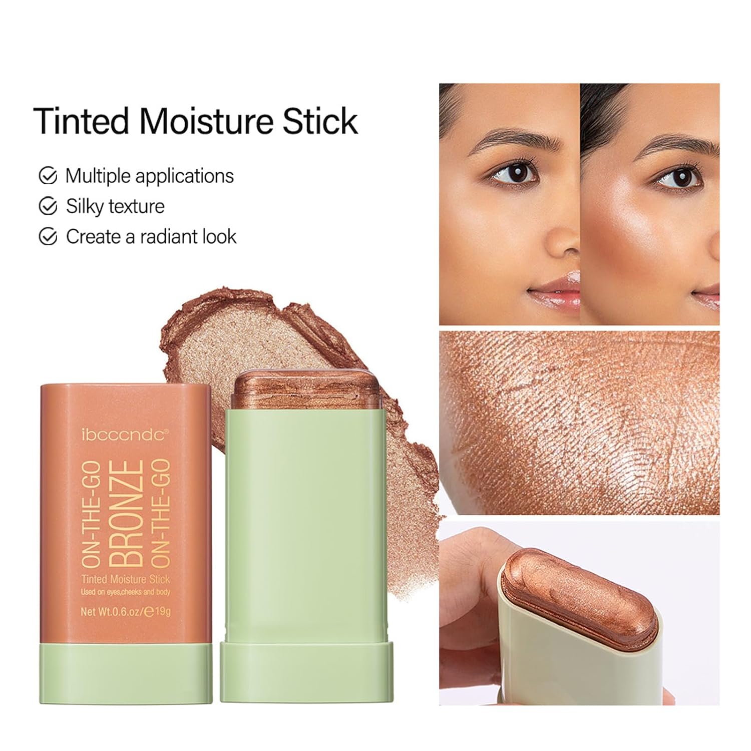 Multi-Use Makeup Bronzer Stick, On-the-Go Glow Bronze Tinted Moisture Stick, Hydrating Solid Moisturizer with Bronze Tint, Natural Bronzed Glow, Blends Effortlessly, for Eyes, Cheeks & Body - Image 3