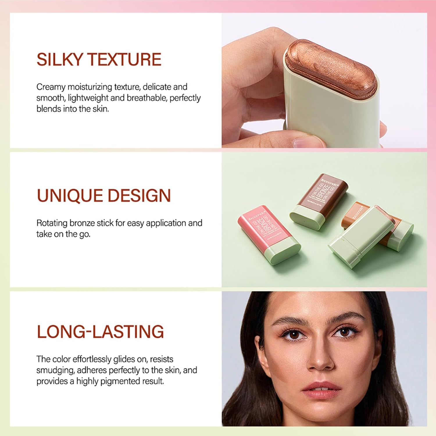 Multi-Use Makeup Bronzer Stick, On-the-Go Glow Bronze Tinted Moisture Stick, Hydrating Solid Moisturizer with Bronze Tint, Natural Bronzed Glow, Blends Effortlessly, for Eyes, Cheeks & Body - Image 5
