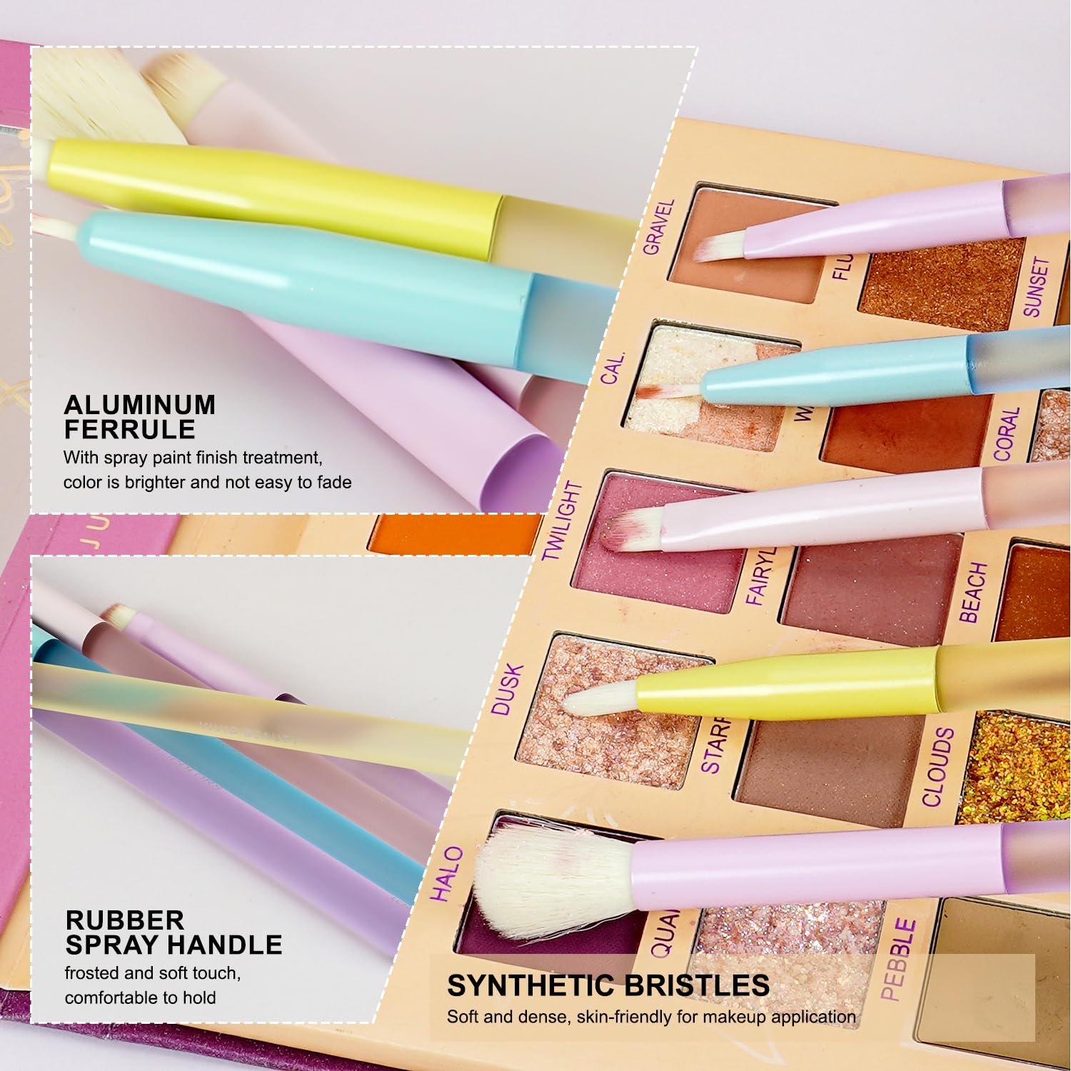 Multicolor Travel 5pcs Eye Makeup Brushes Set– Colorful Blending Eyeshadow Concealer Eyeliner Brow & Lash Dual Ended Brush – Skin Friendly Bristles, Non-Slip Rubber Handles – Ideal Valentine Day Gift - Image 3