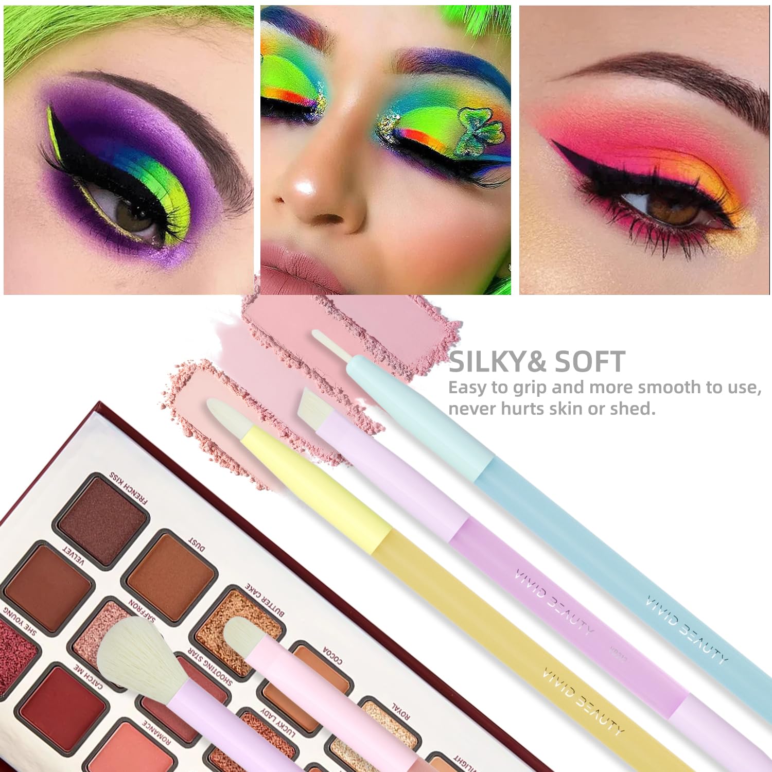 Multicolor Travel 5pcs Eye Makeup Brushes Set– Colorful Blending Eyeshadow Concealer Eyeliner Brow & Lash Dual Ended Brush – Skin Friendly Bristles, Non-Slip Rubber Handles – Ideal Valentine Day Gift - Image 4